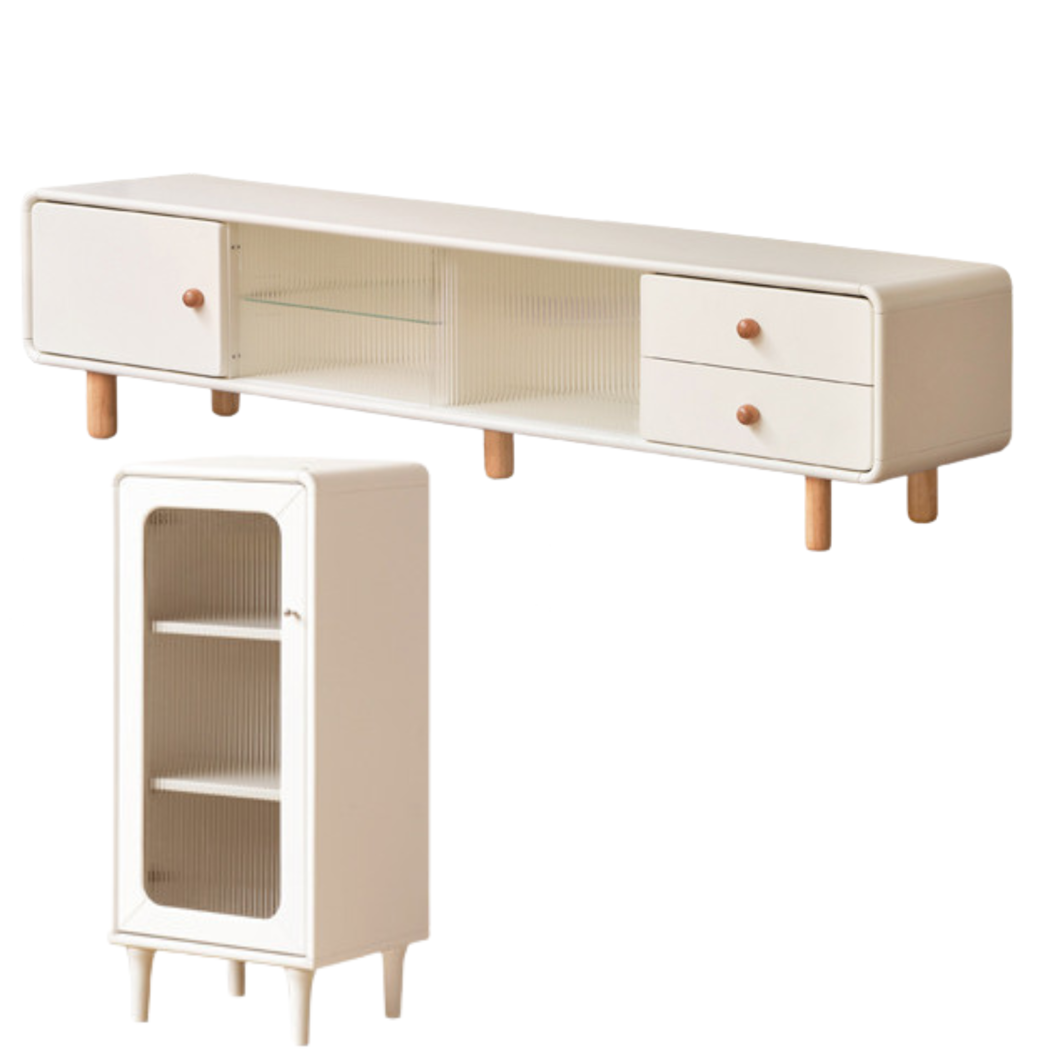 Solid Rubberwood White Floor TV Cabinet.