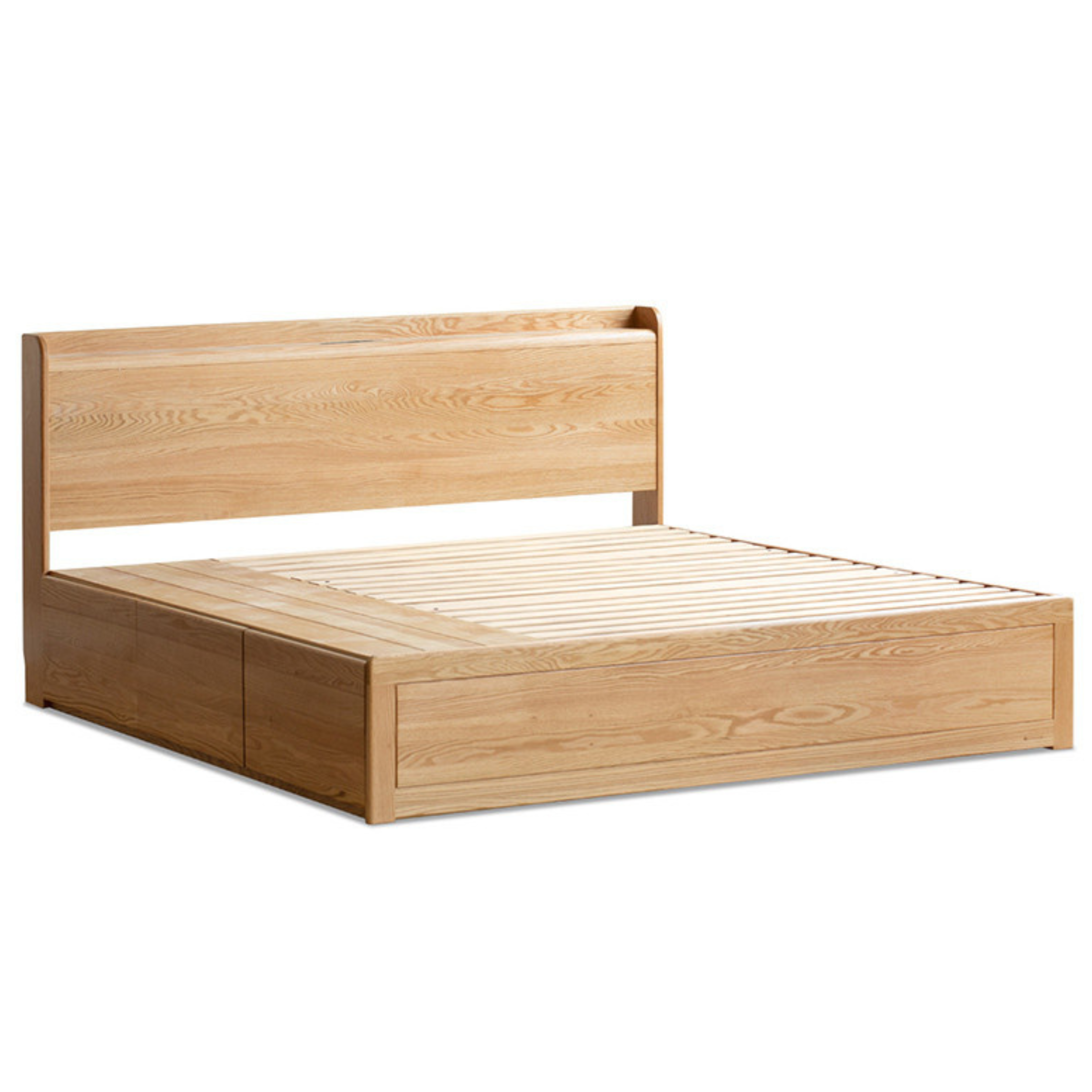 Oak Solid Wood Drawer Storage Bed with Sockets Box Bed