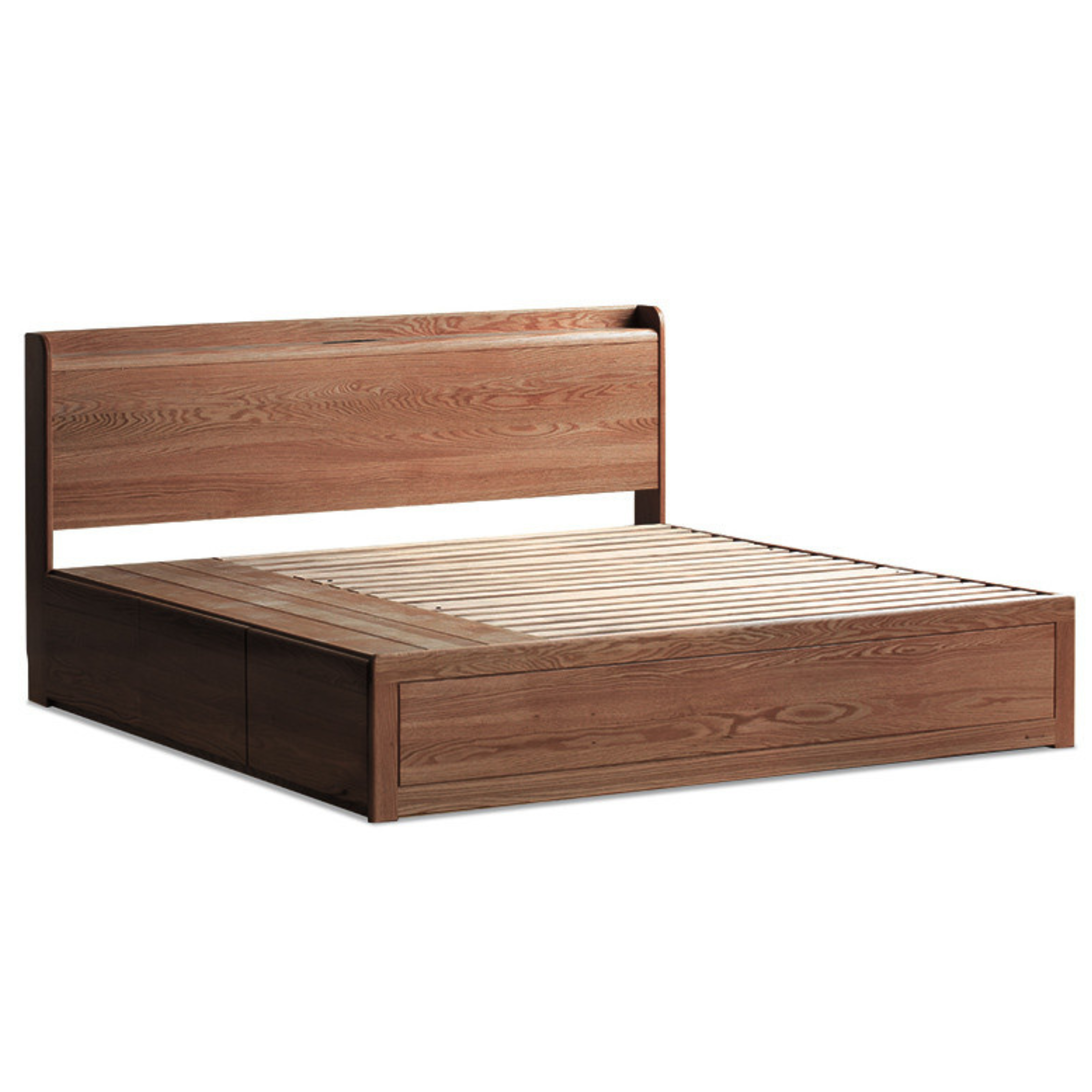 Oak Solid Wood Drawer Storage Bed with Sockets Box Bed