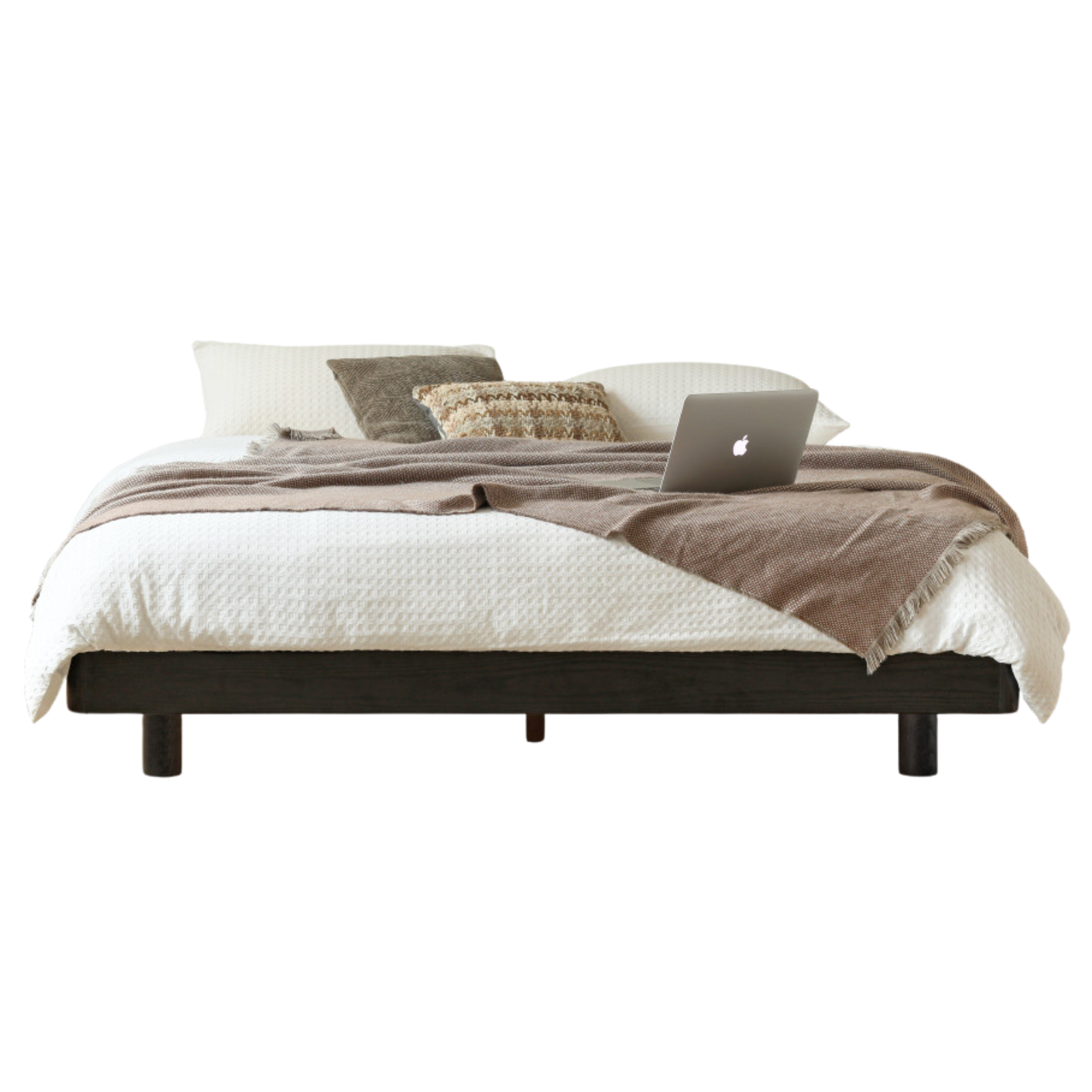 Oak solid wood Suspended platform bed, headboard-free bed Black with light