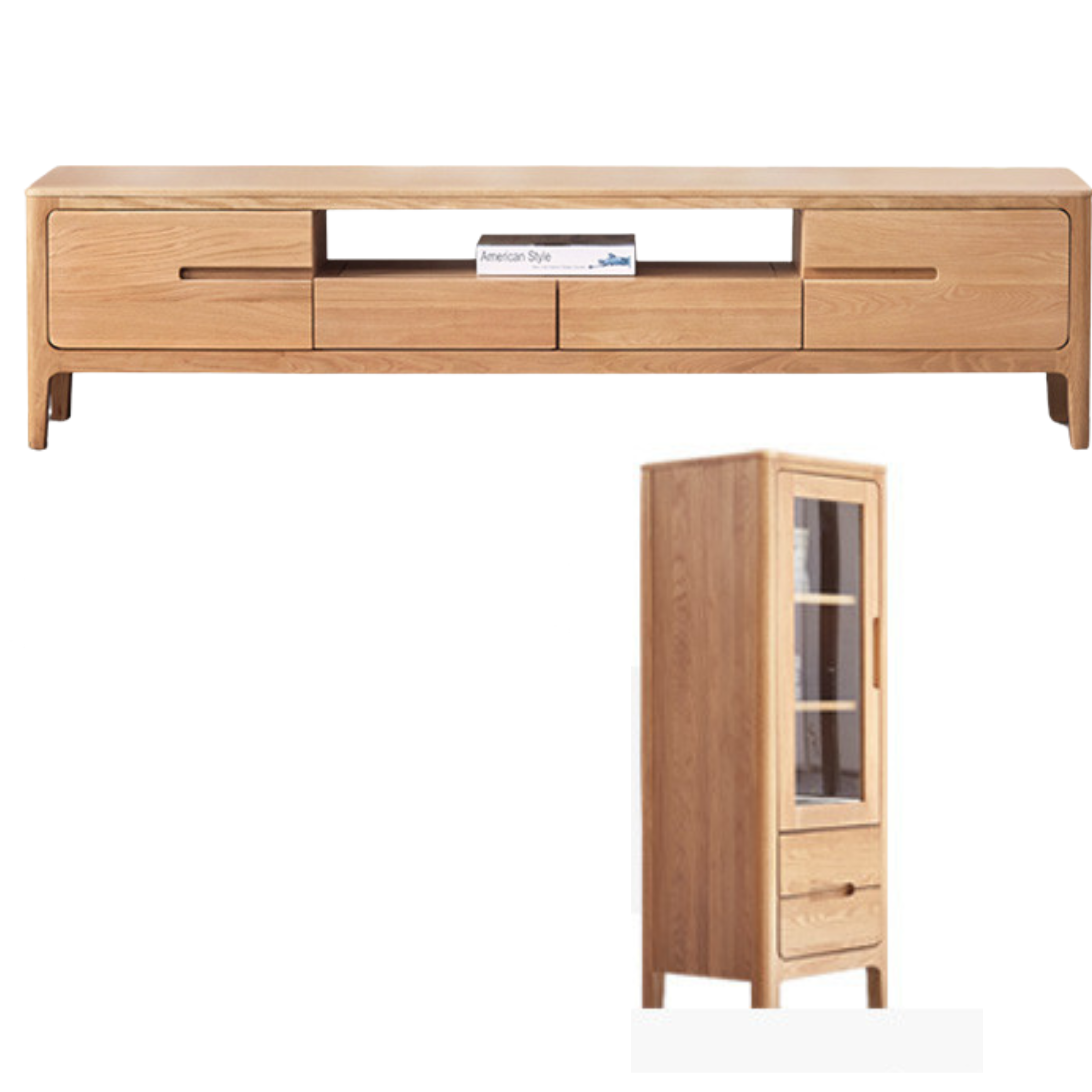 Oak, Rubber Solid wood Modern TV Stand.