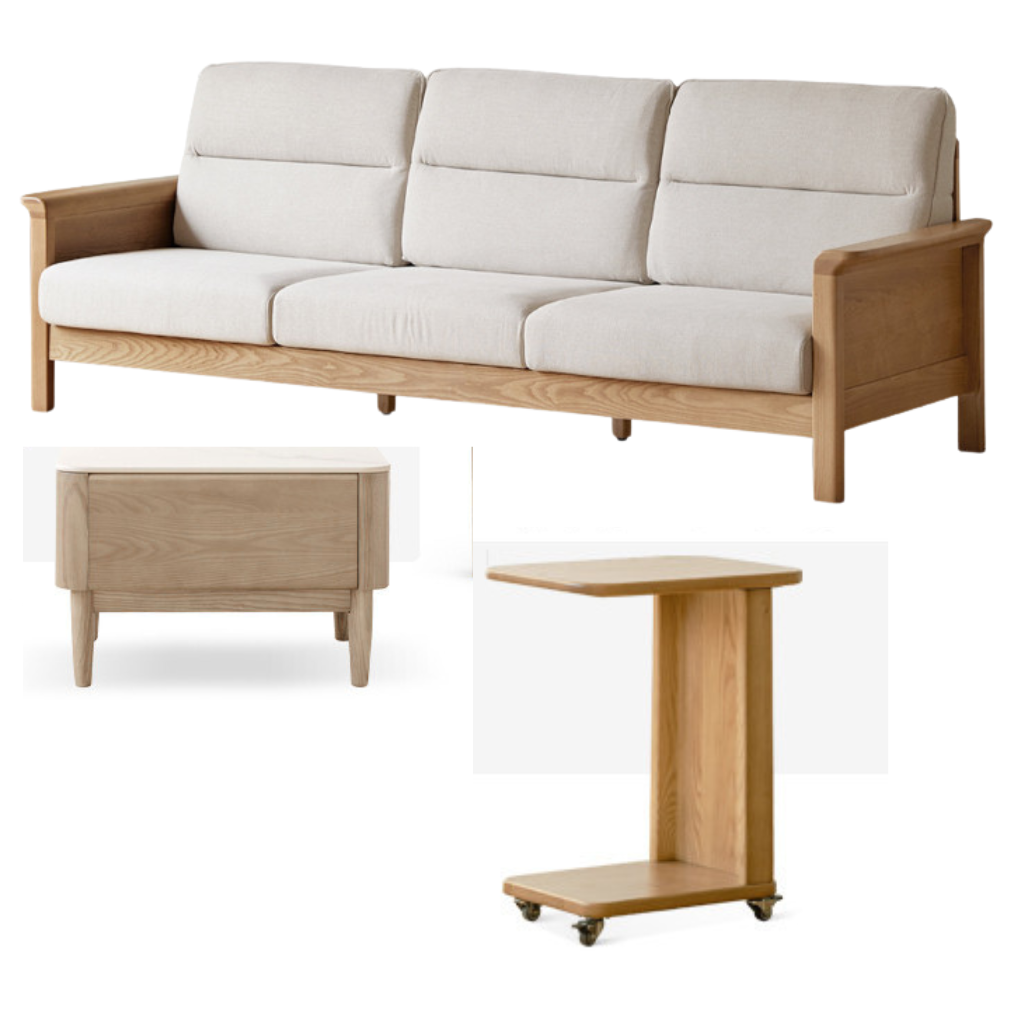Ash Solid Wood Modern High Back Sofa.