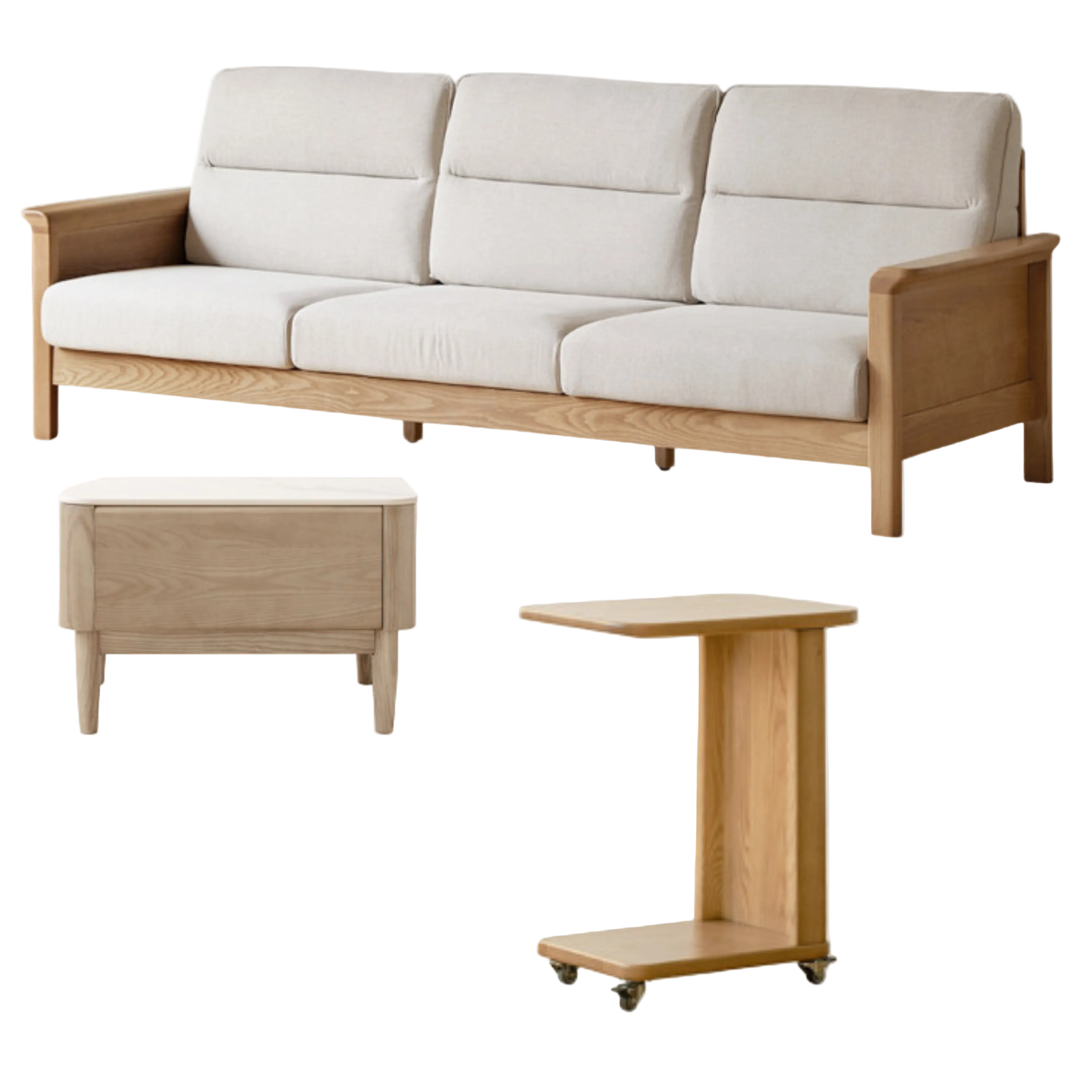 Ash Solid Wood Modern High Back Sofa