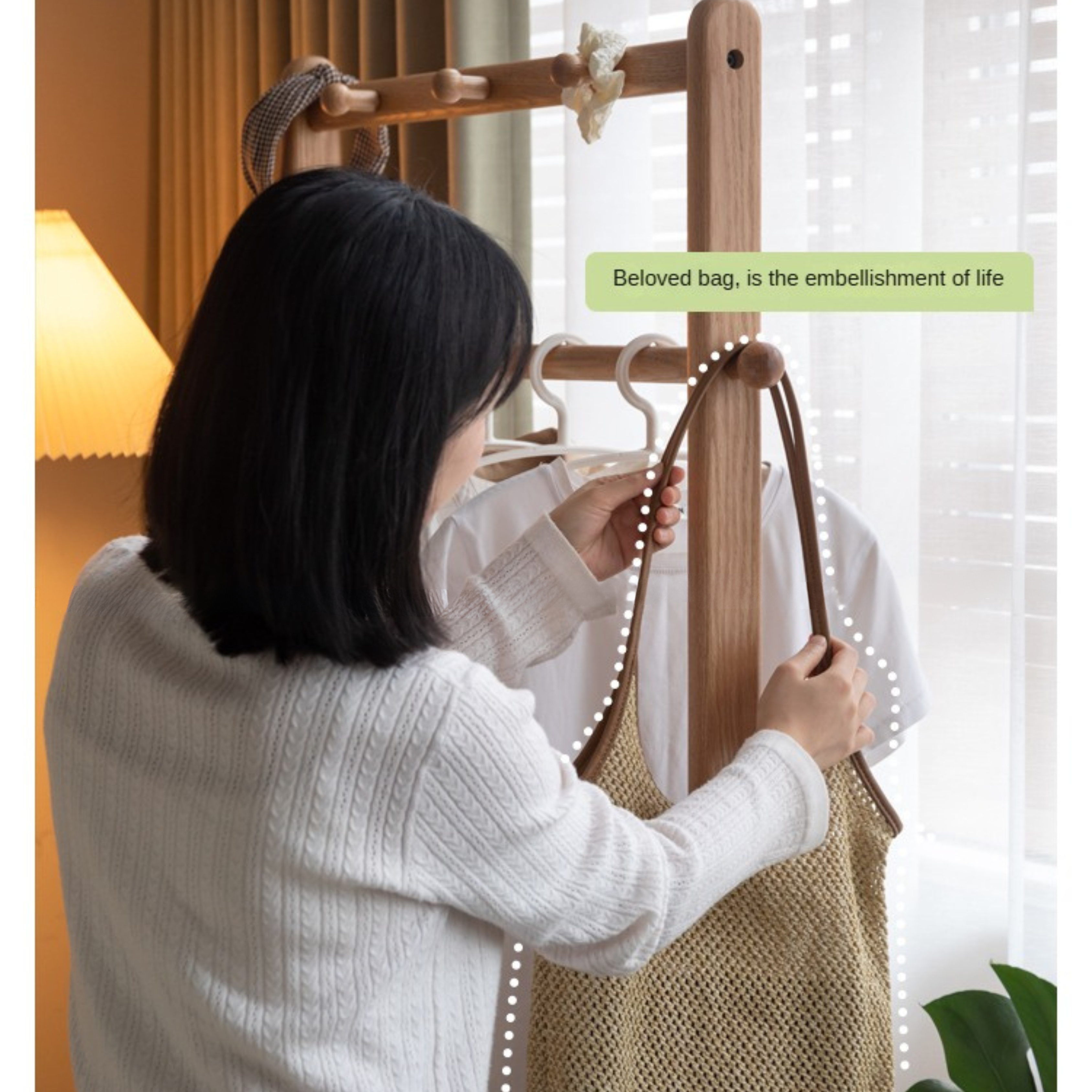 Oak, Birch, Solid Rubberwood Movable Hanger