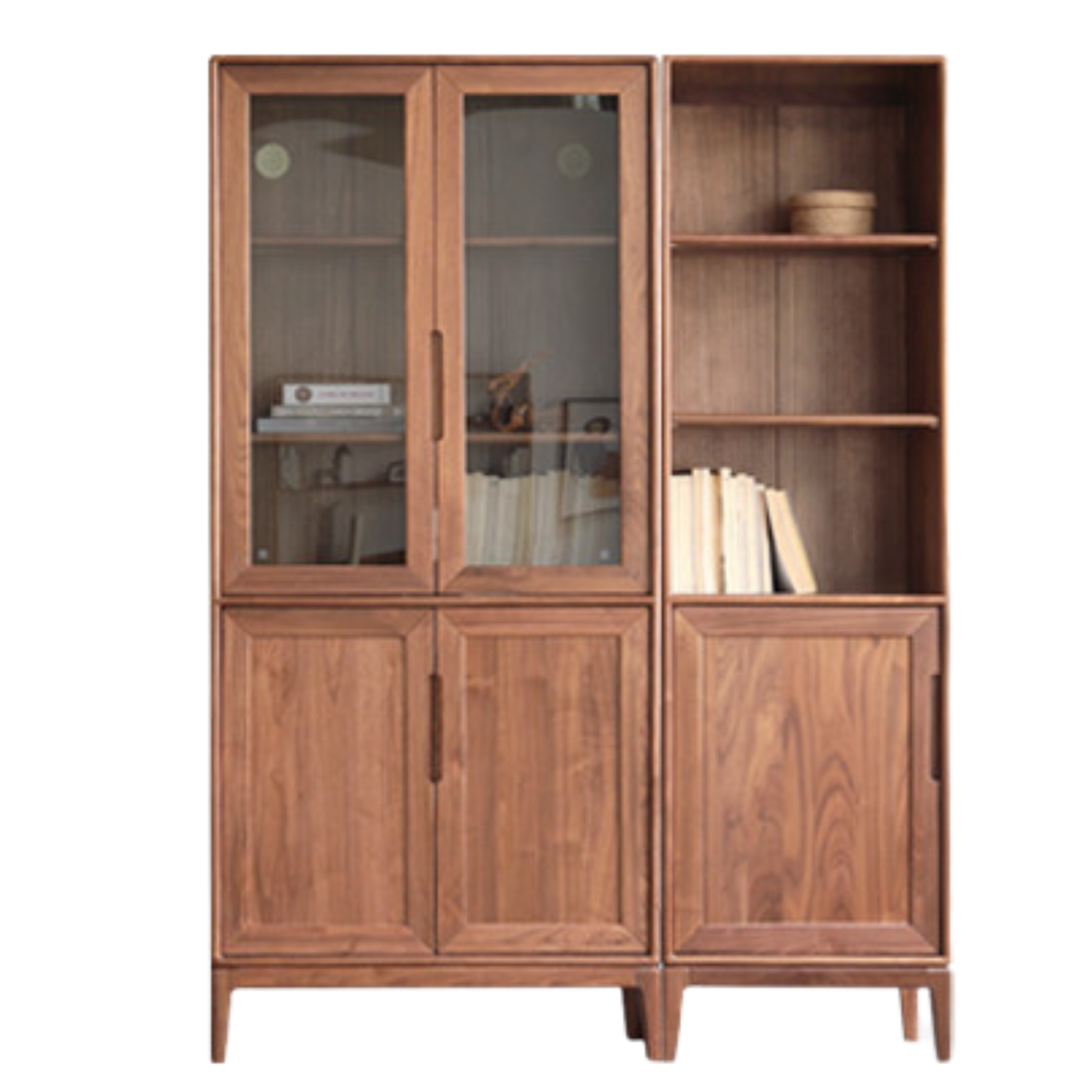 Black Walnut, Ash Solid Wood Combination Dust-Proof Glass Door Bookshelf