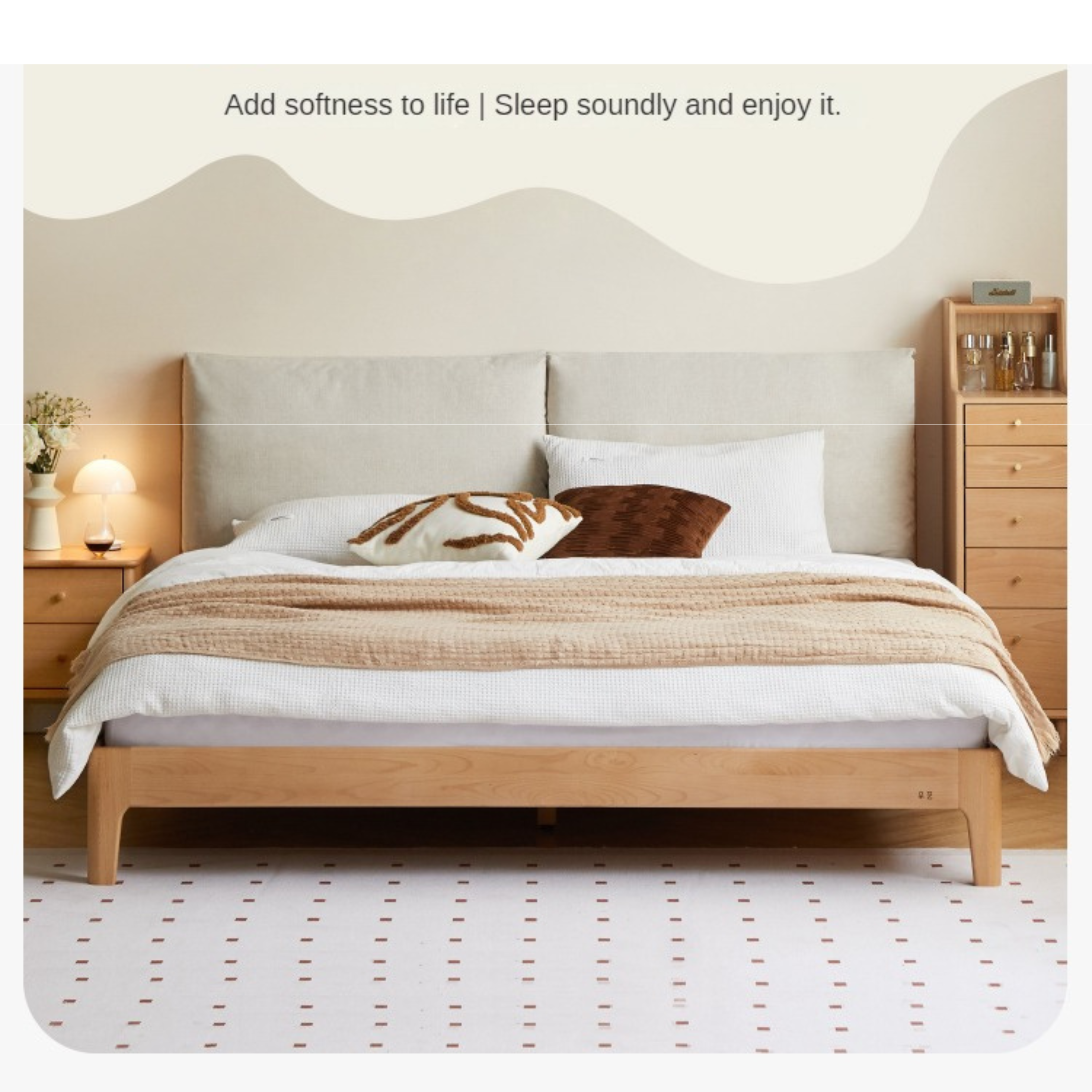 European Beech solid wood soft back fabric bed