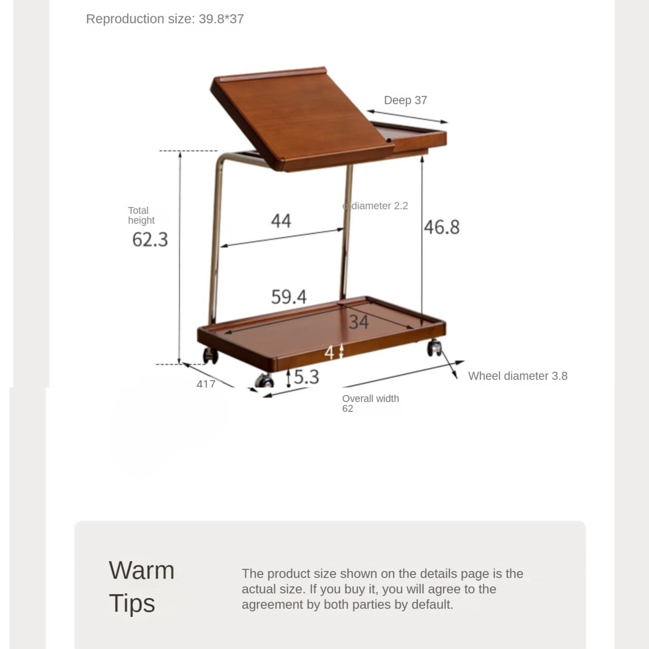 Poplar, Cherry, Black Walnut, Oak Solid Wood Mobile Side Table