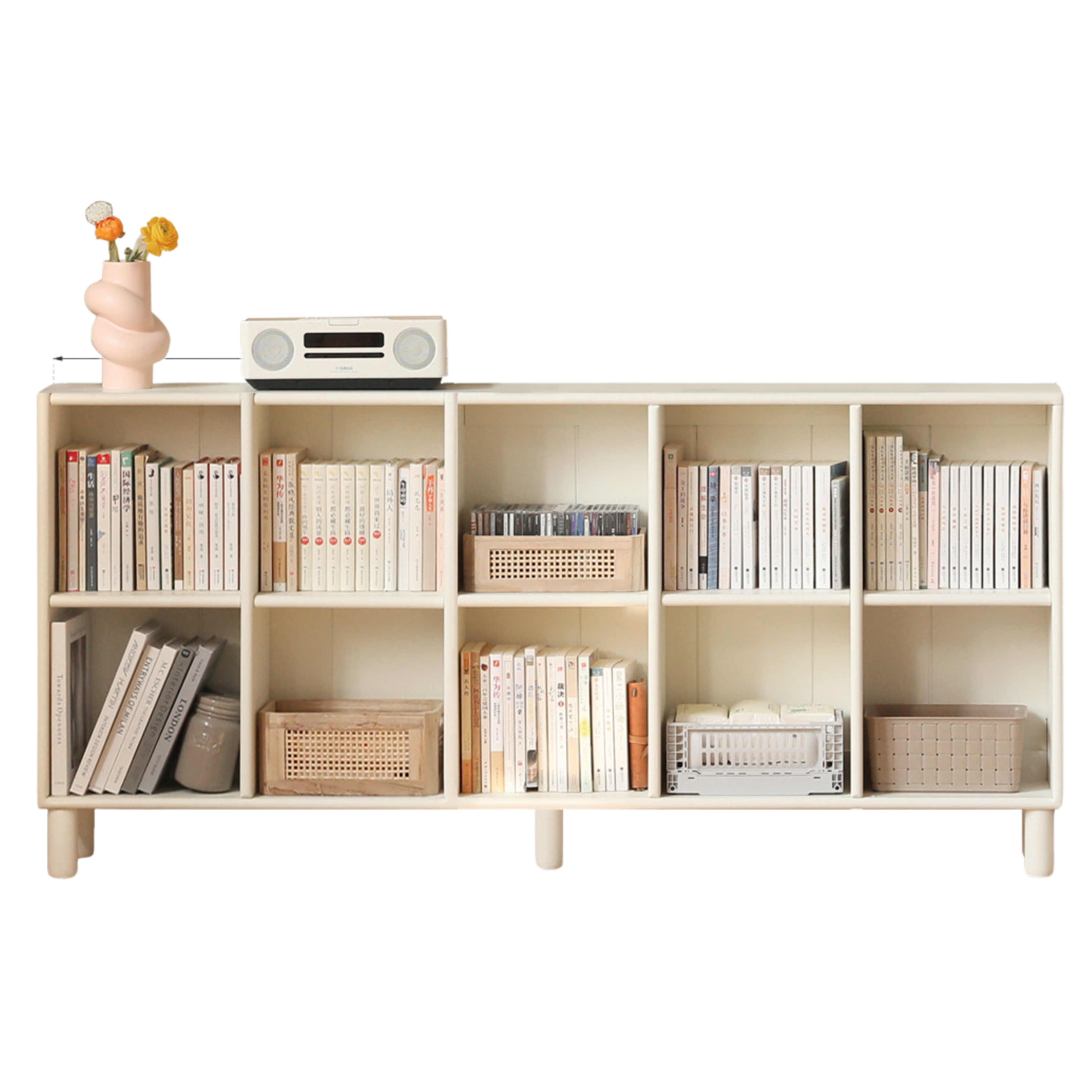 Poplar Solid Wood Bookcase Free Combination Cream Style