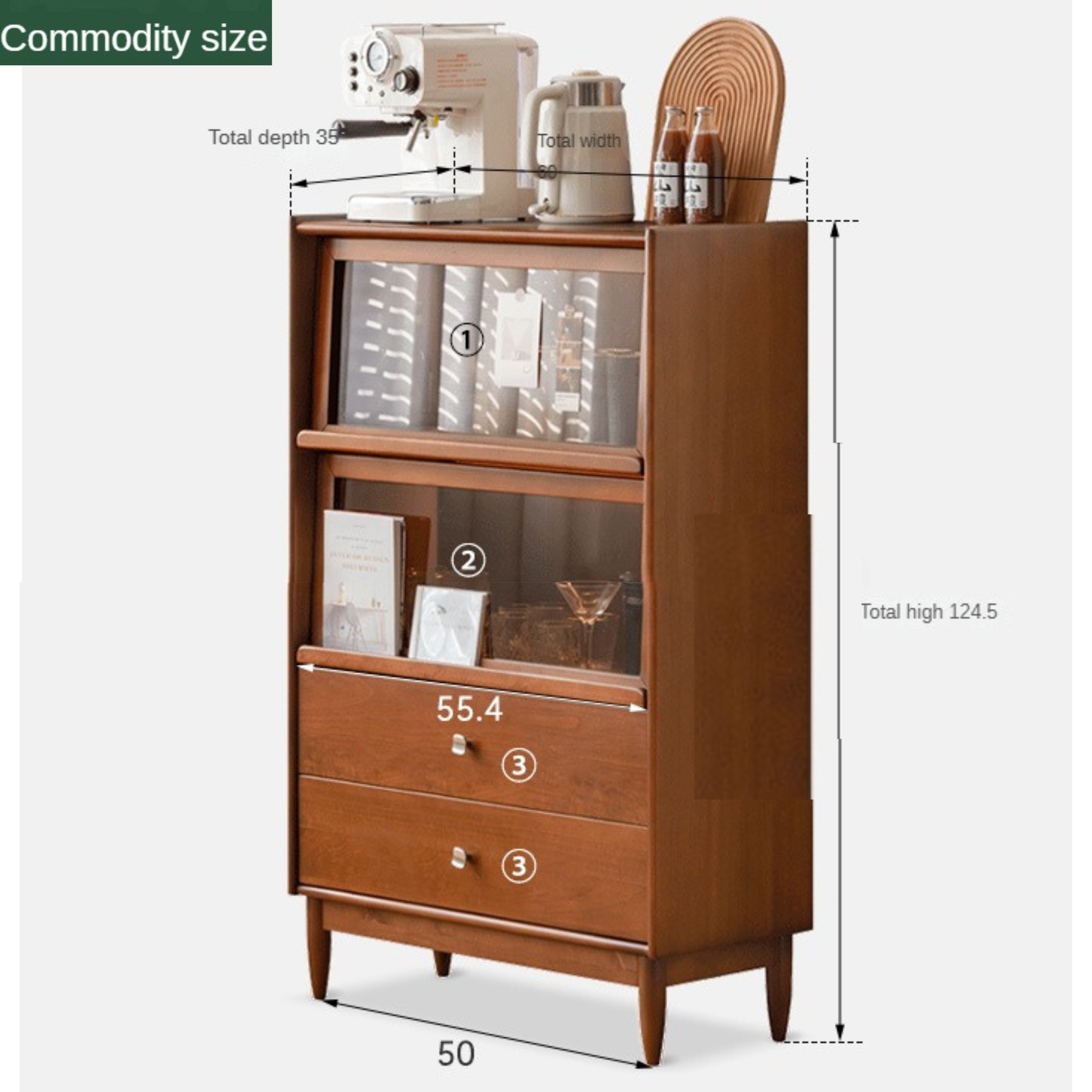 Poplar Solid Wood French Retro Side Cabinet