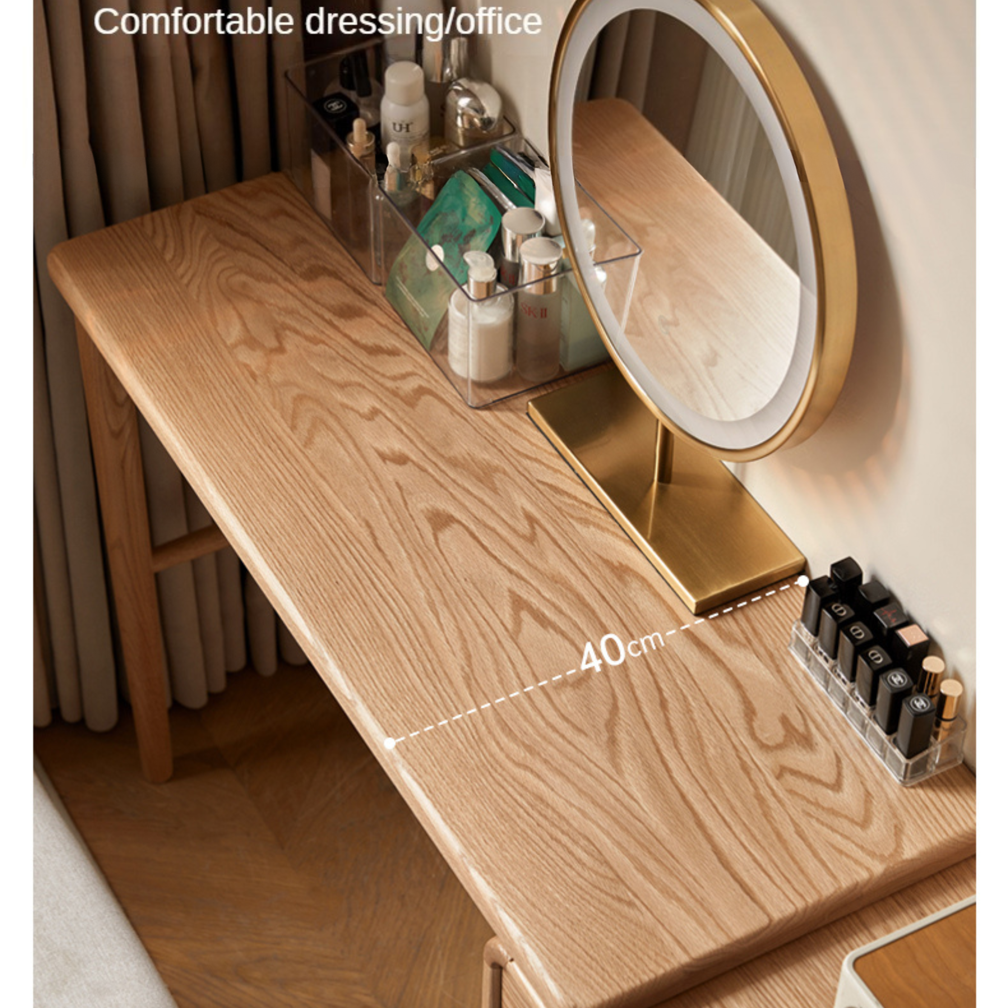 Oak Solid Wood Retractable Dressing Table.