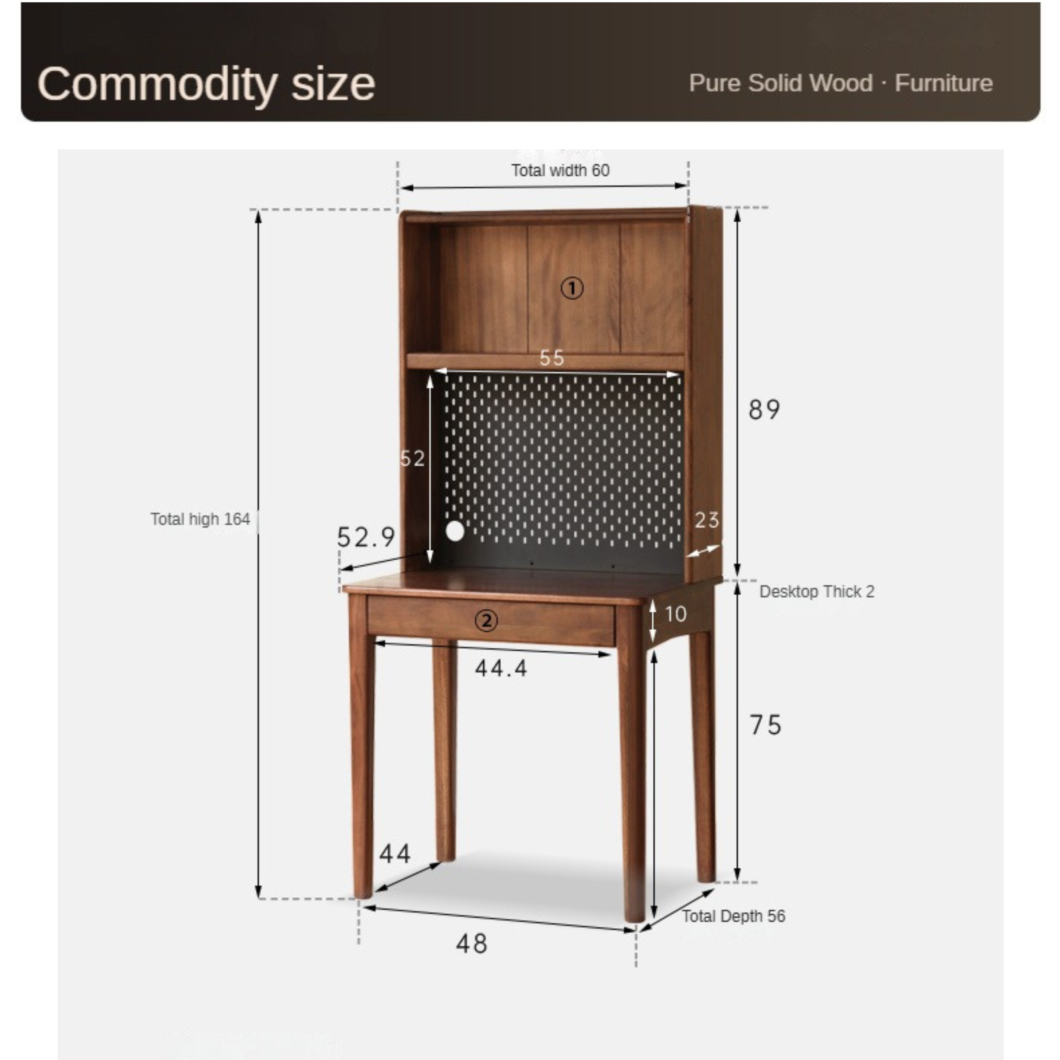 Black Walnut, Oak, Ash Solid Wood Desk Bookshelf