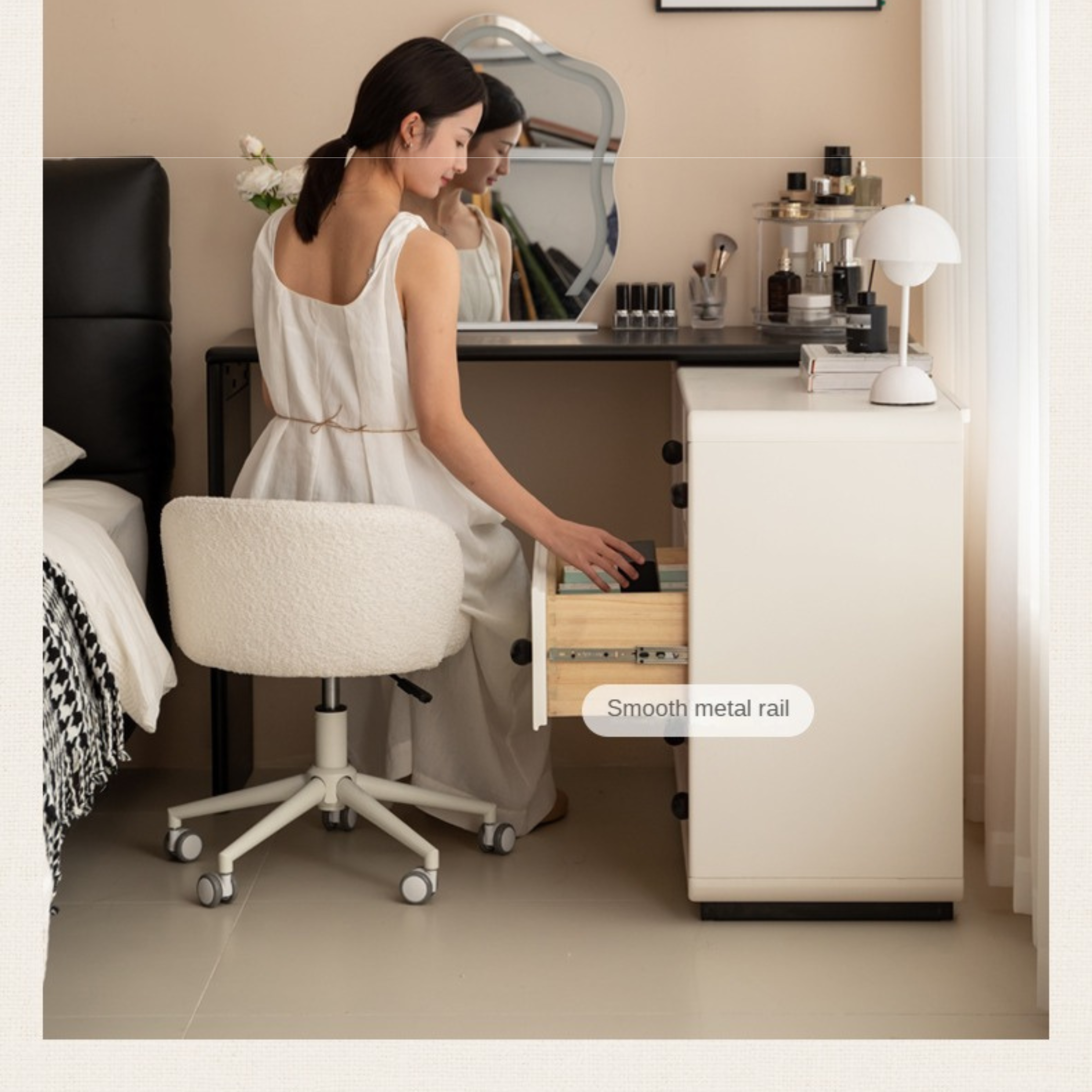 Solid Rubberwood Cream Style Dressing Table.