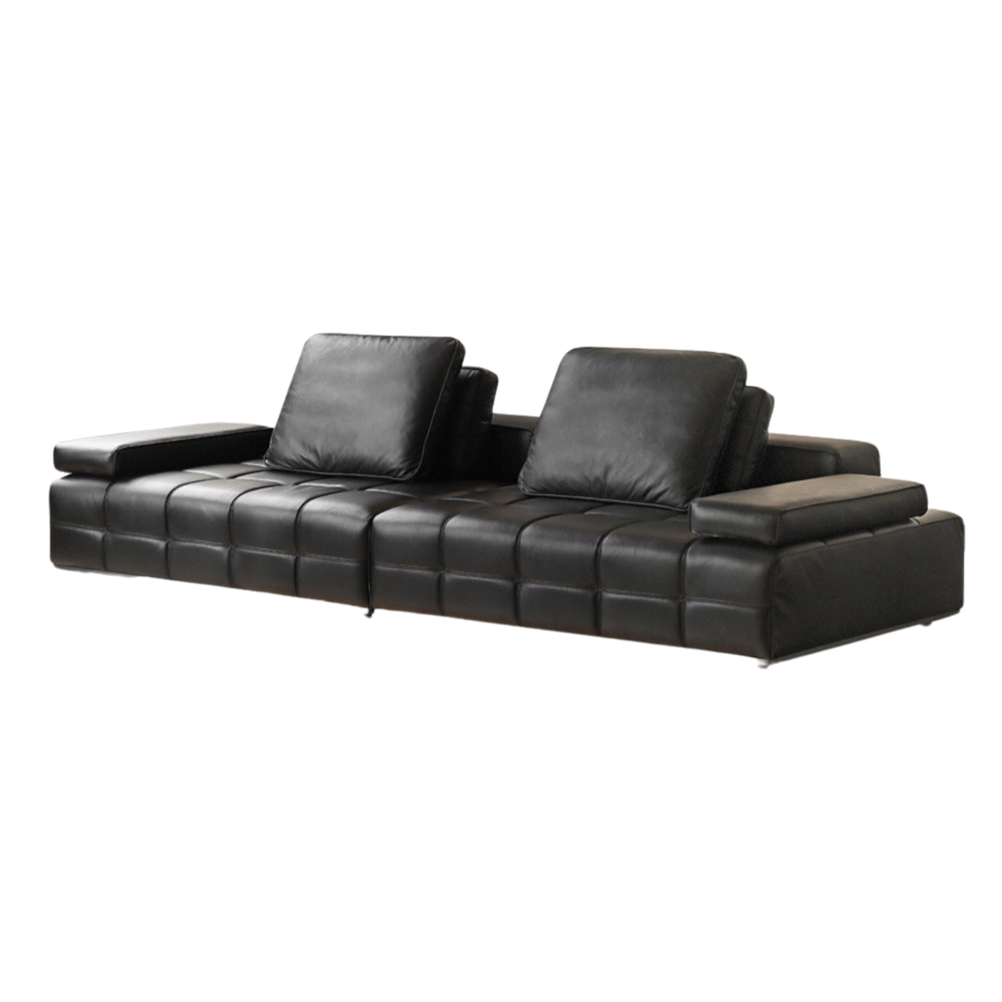 Leather Sofa Italian Black Straight Head Layer Yellow Cowhide.