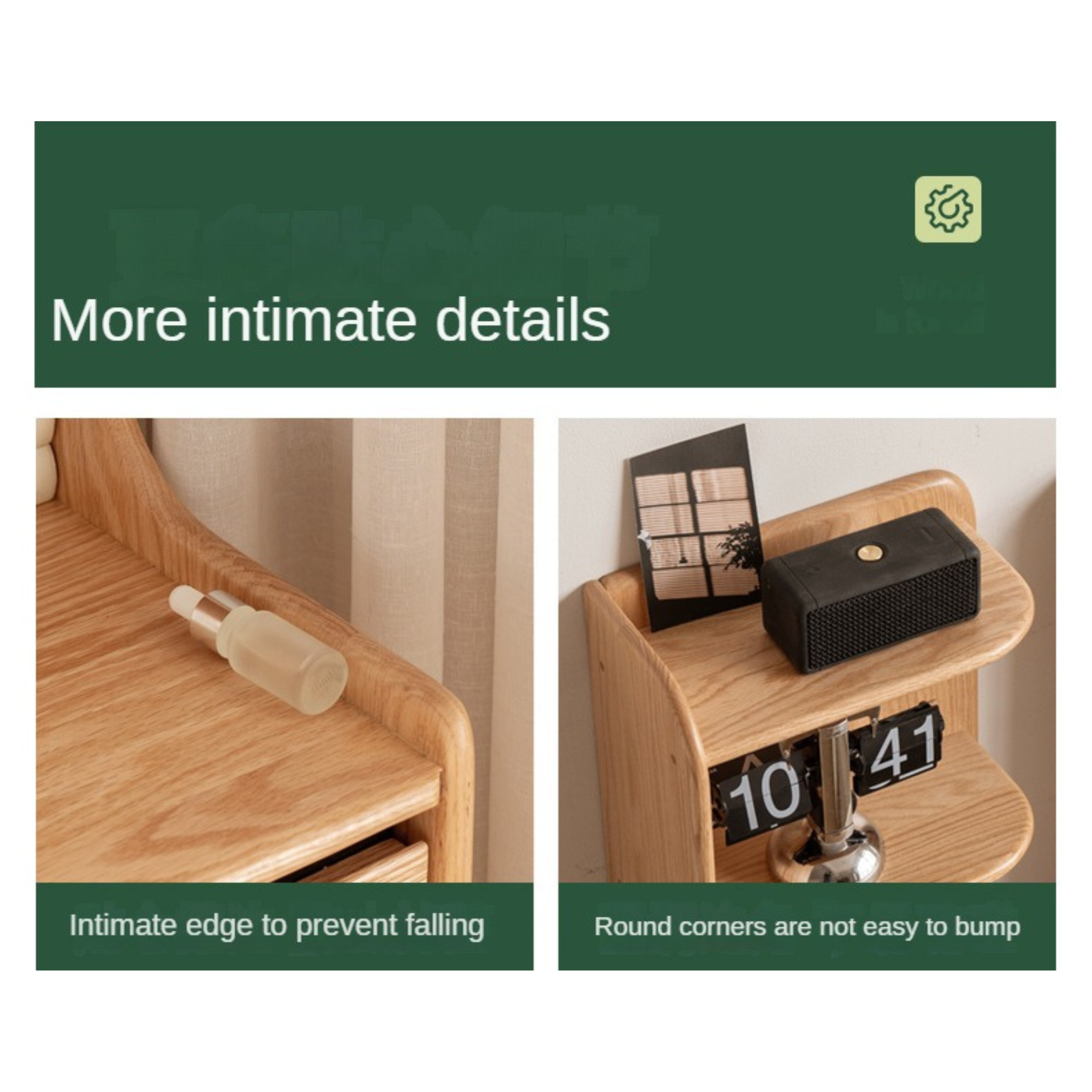 Oak Solid Wood Modern Nightstand.