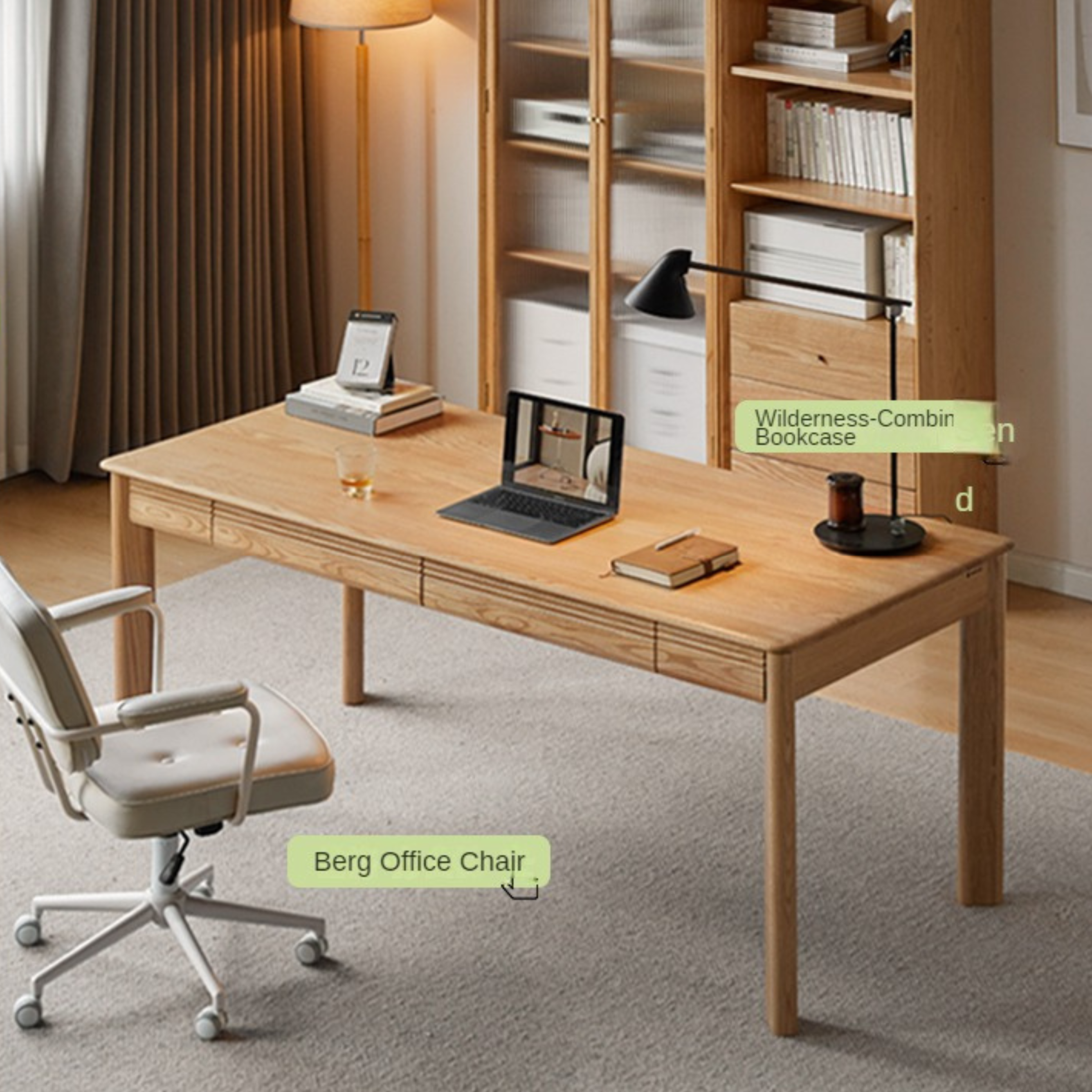 Oak, Ash Solid Wood Long Office Desk