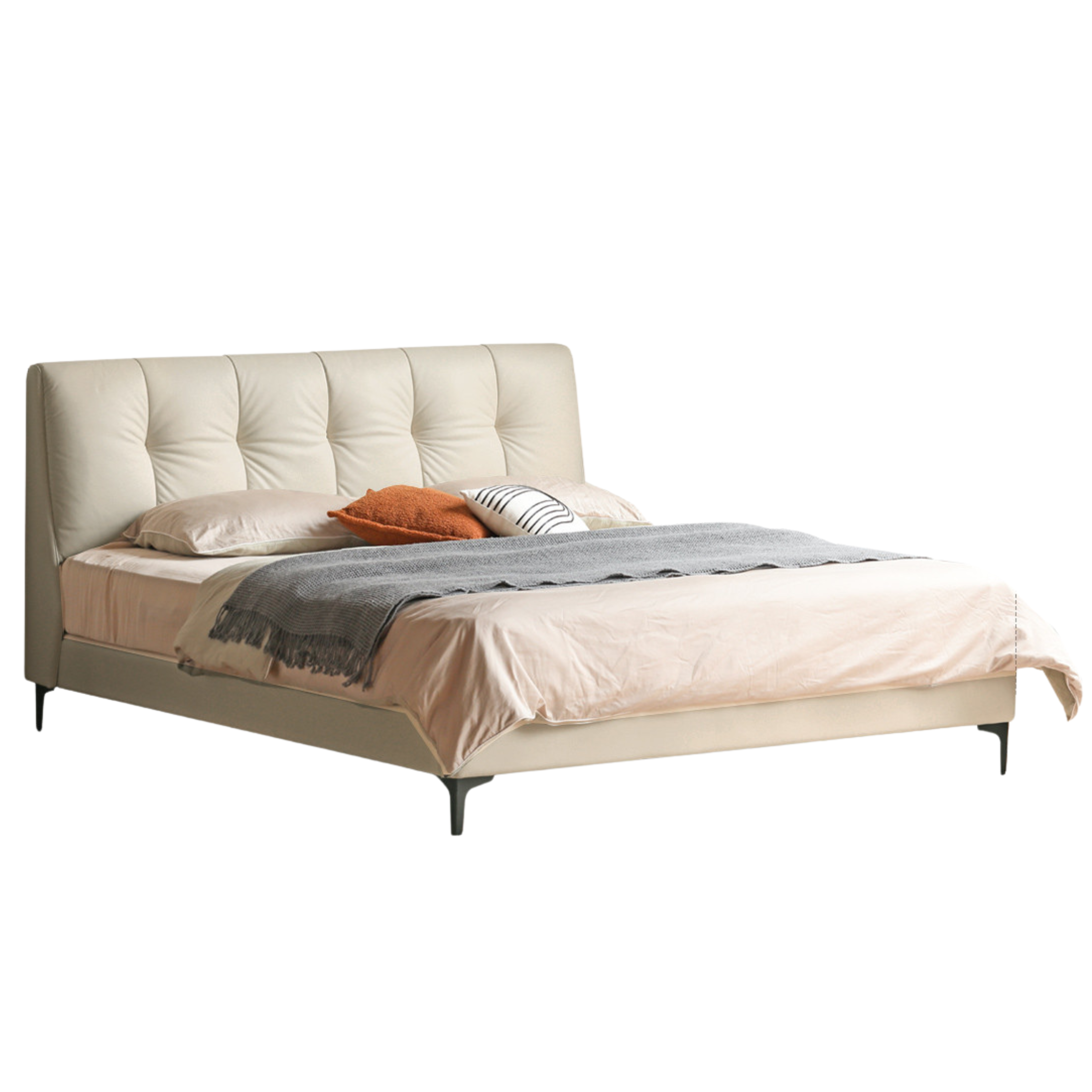 Genuine Leather, Ecological Cloud Leather Bed Cream Style Light Luxury