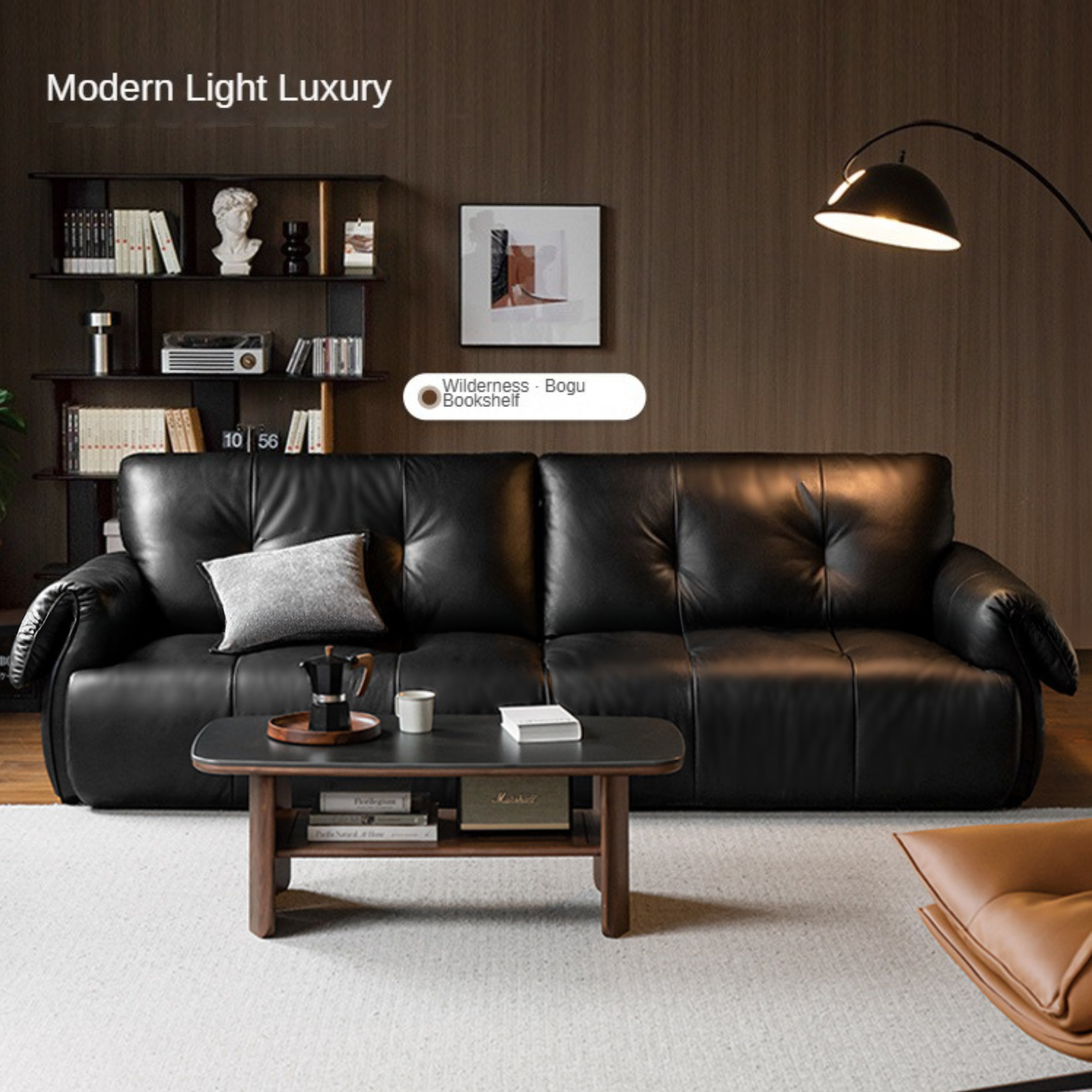 Top Layer Cowhide Leather Straight Sofa,