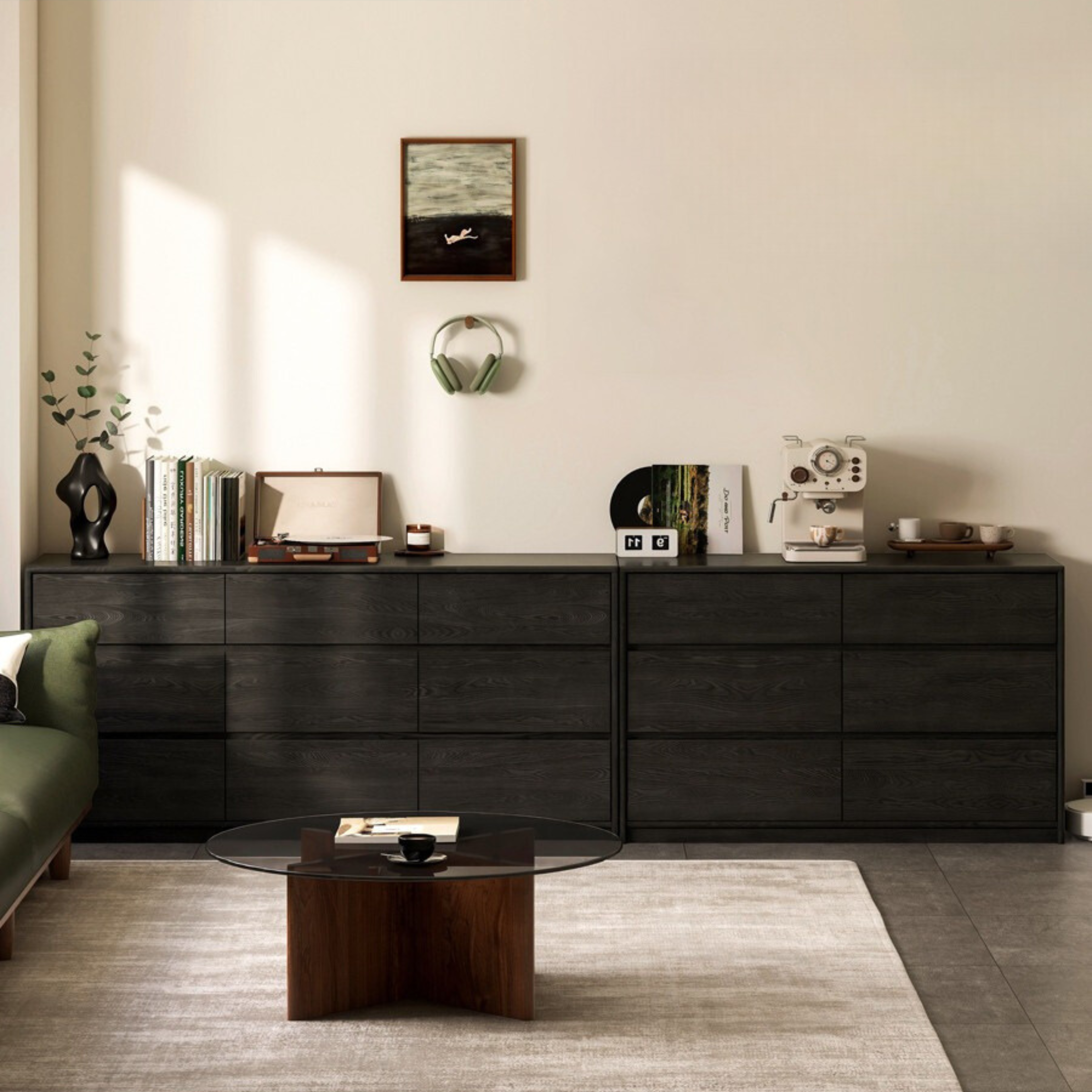 Oak Solid Wood Black Chest of Drawers