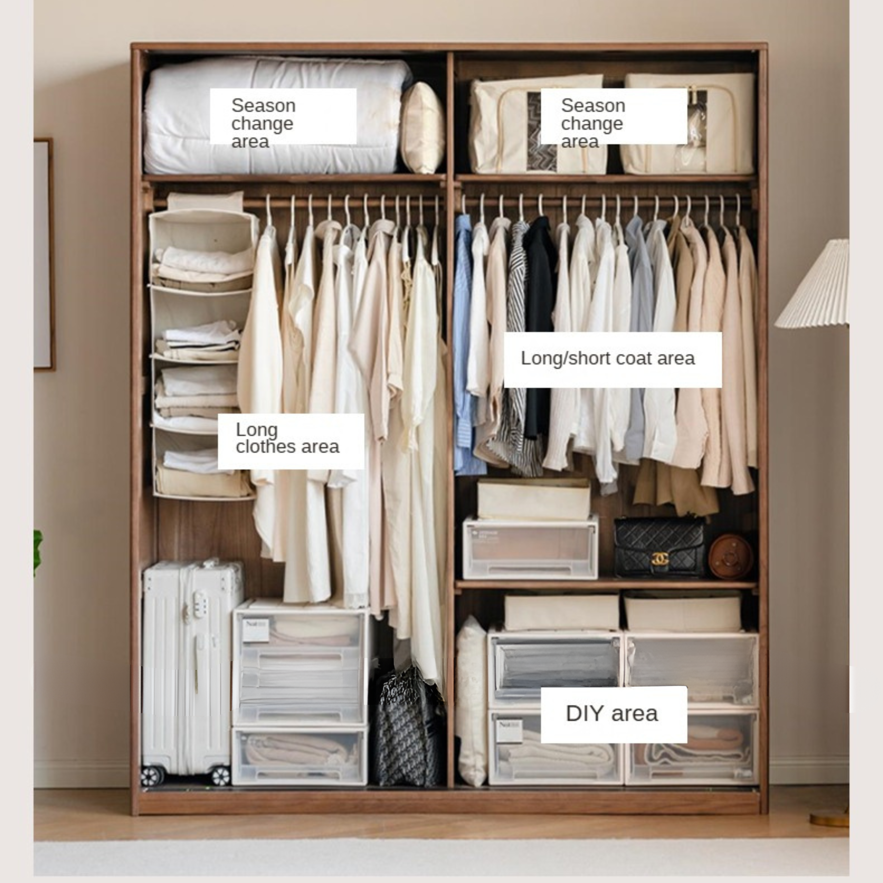 Oak Solid Wood Sliding Door Modern Wardrobe