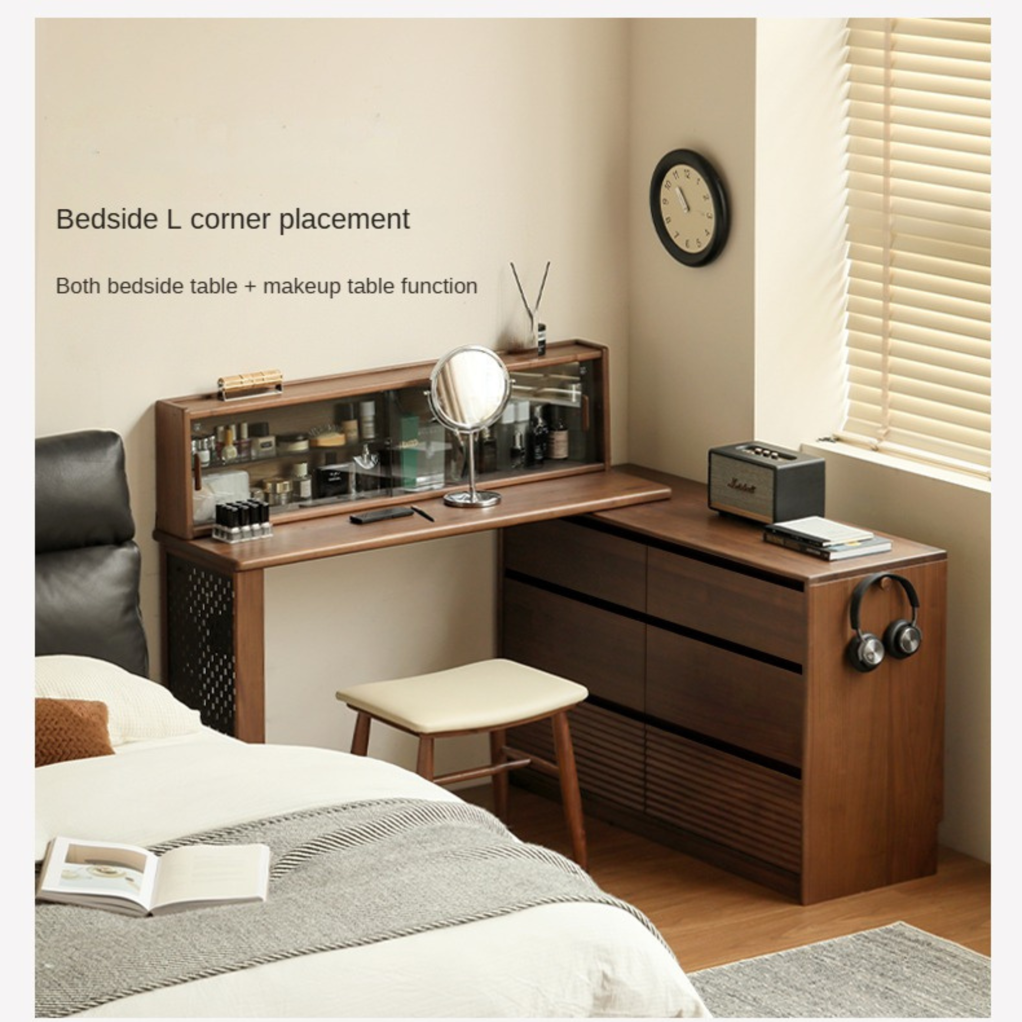 Black Walnut, Sandawood Light Luxury Retractable Vanity Table.