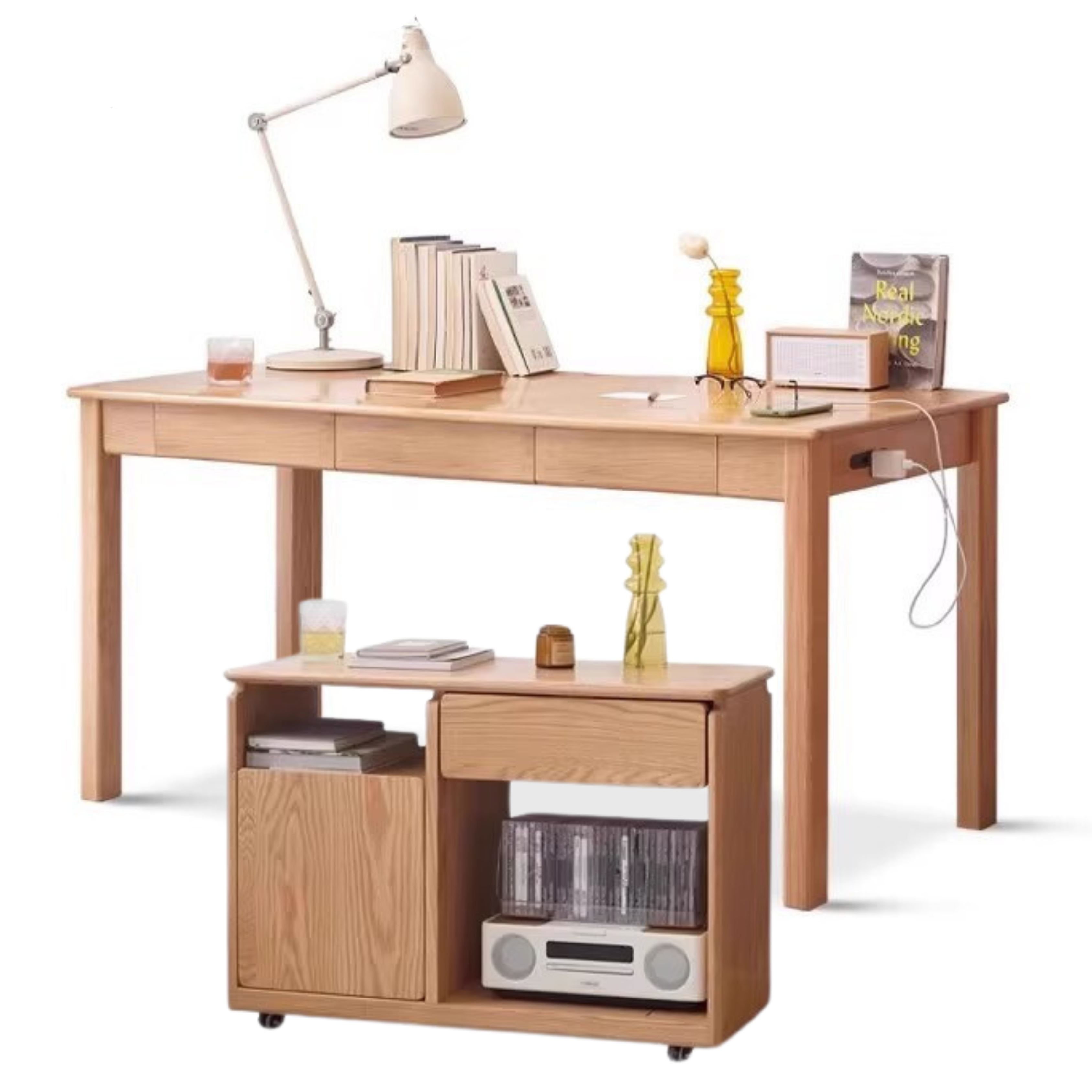 Oak, Ash Solid Wood USB Office Desk