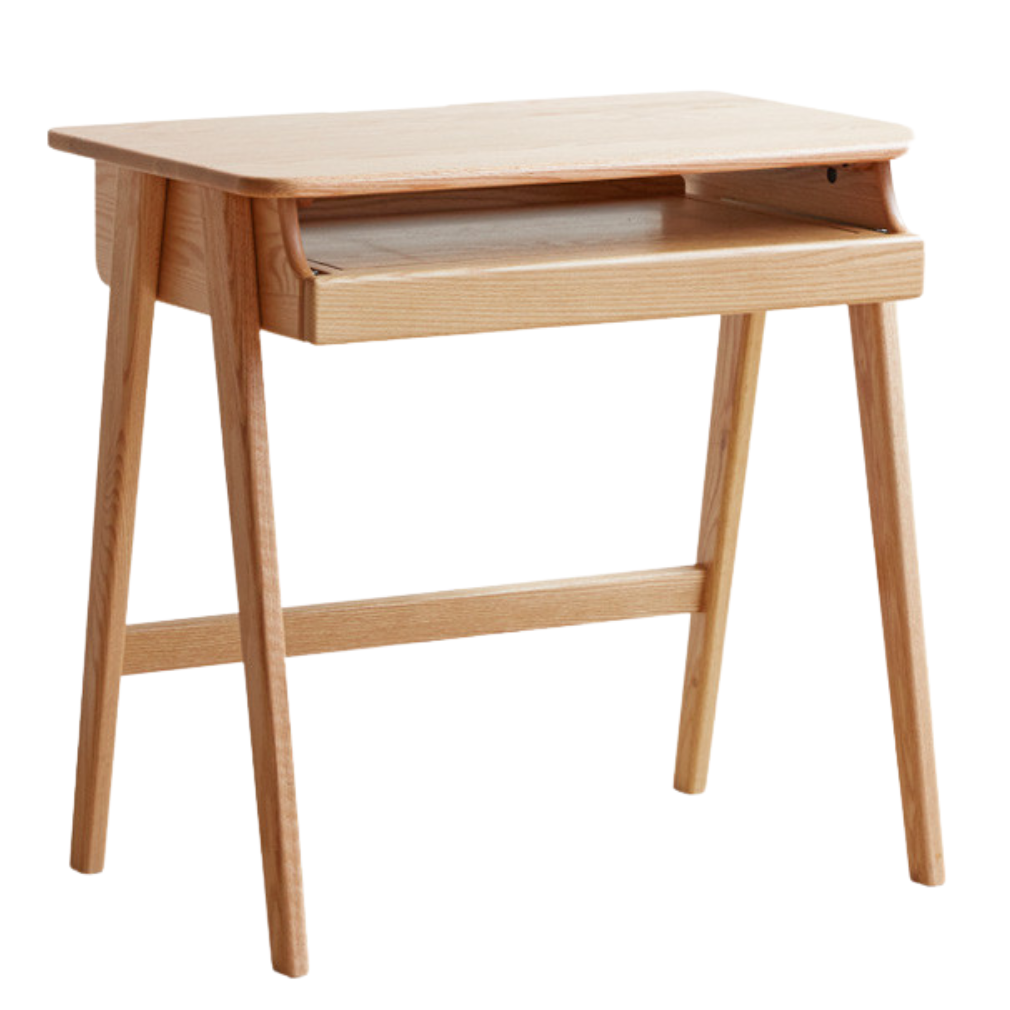 Oak, Solid Rubberwood Narrow Study Desk with Drawers