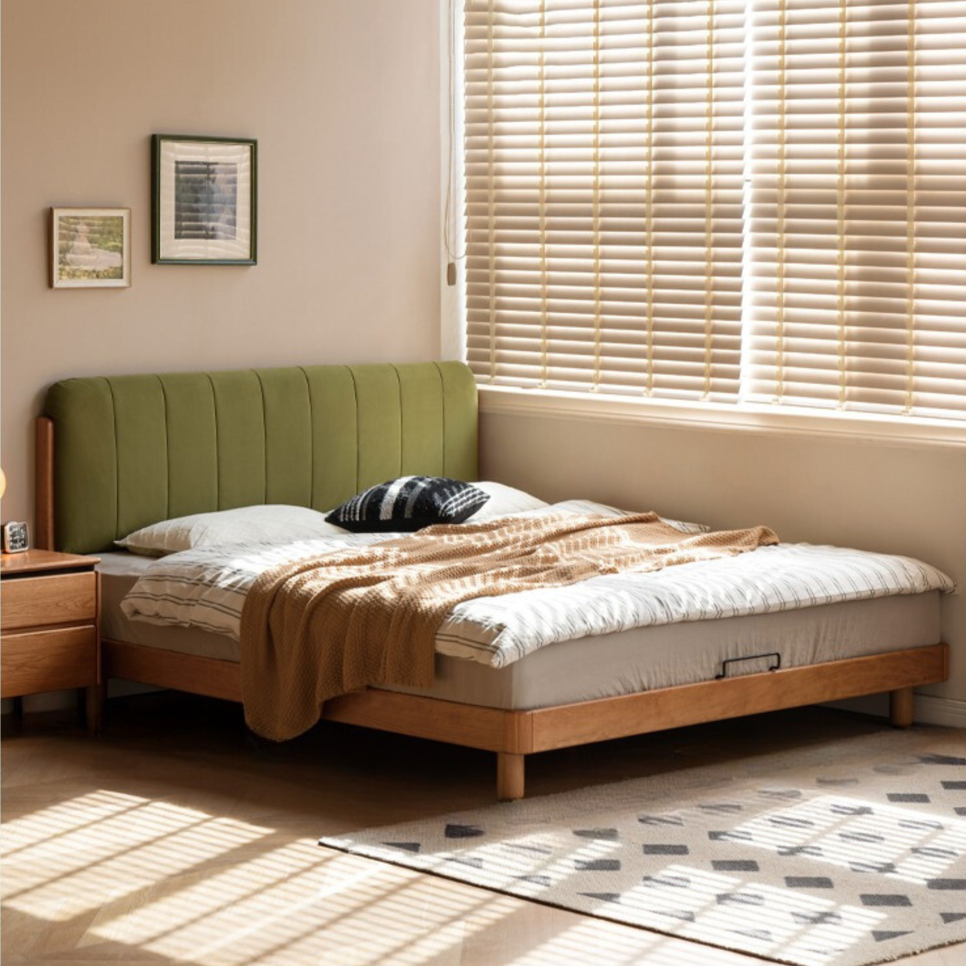 Cherry Solid Wood fabric Soft Bed