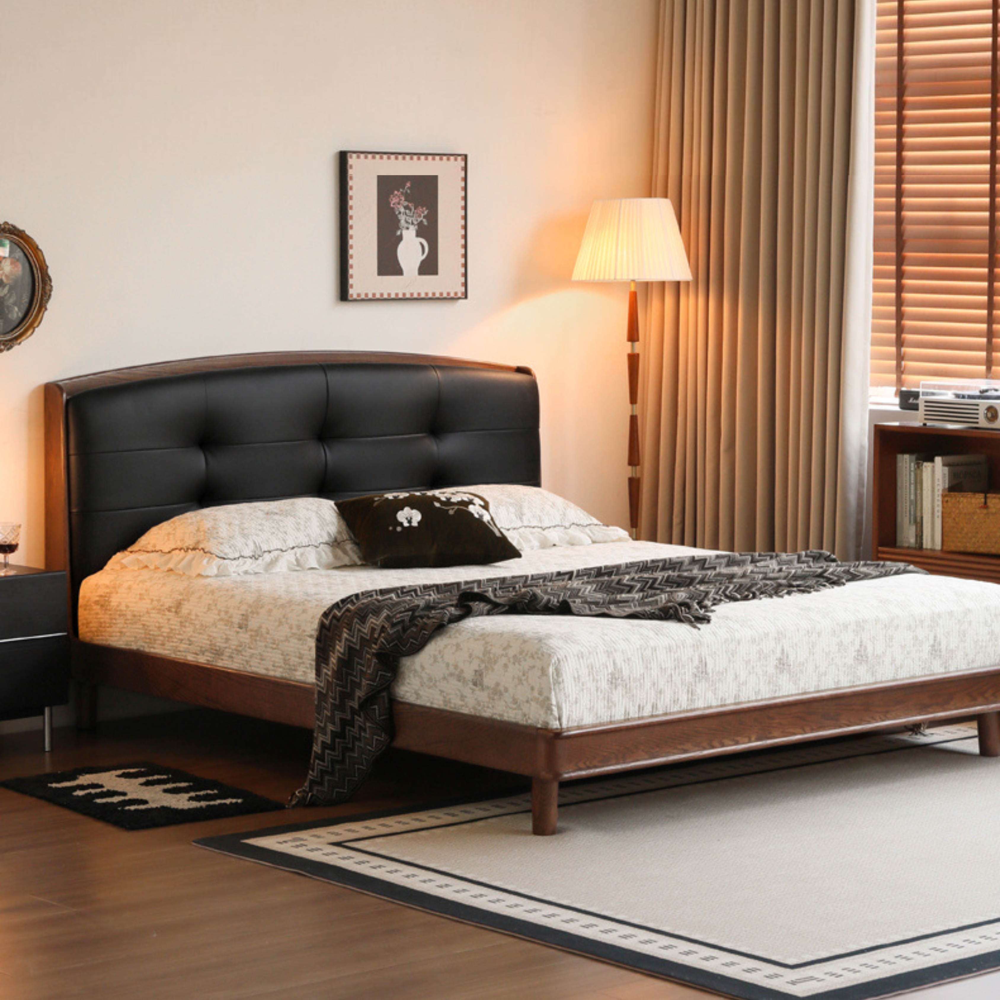 Oak Solid Wood Multifunctional Retro Soft Bed