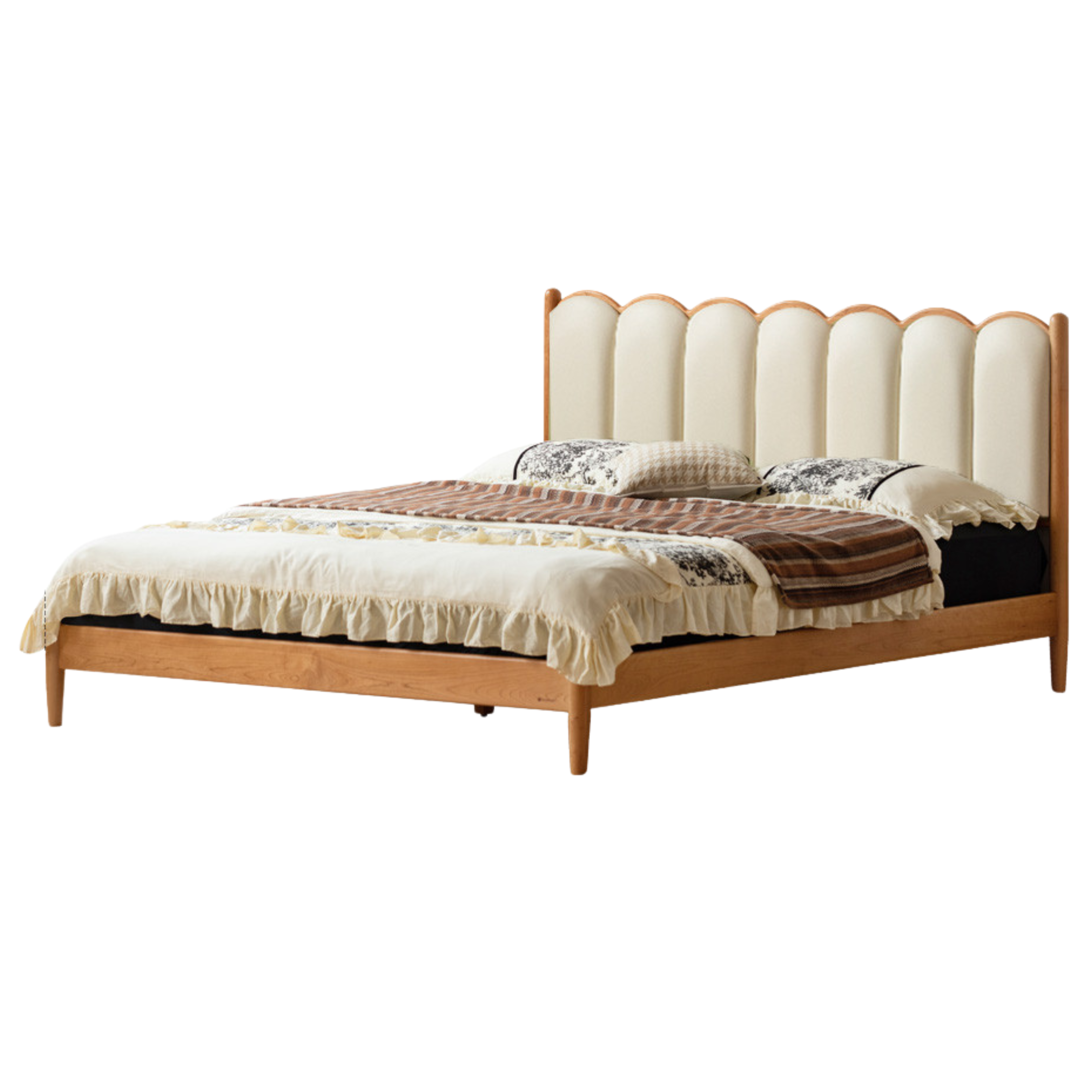 Cherry Solid Wood Soft Bed Retro