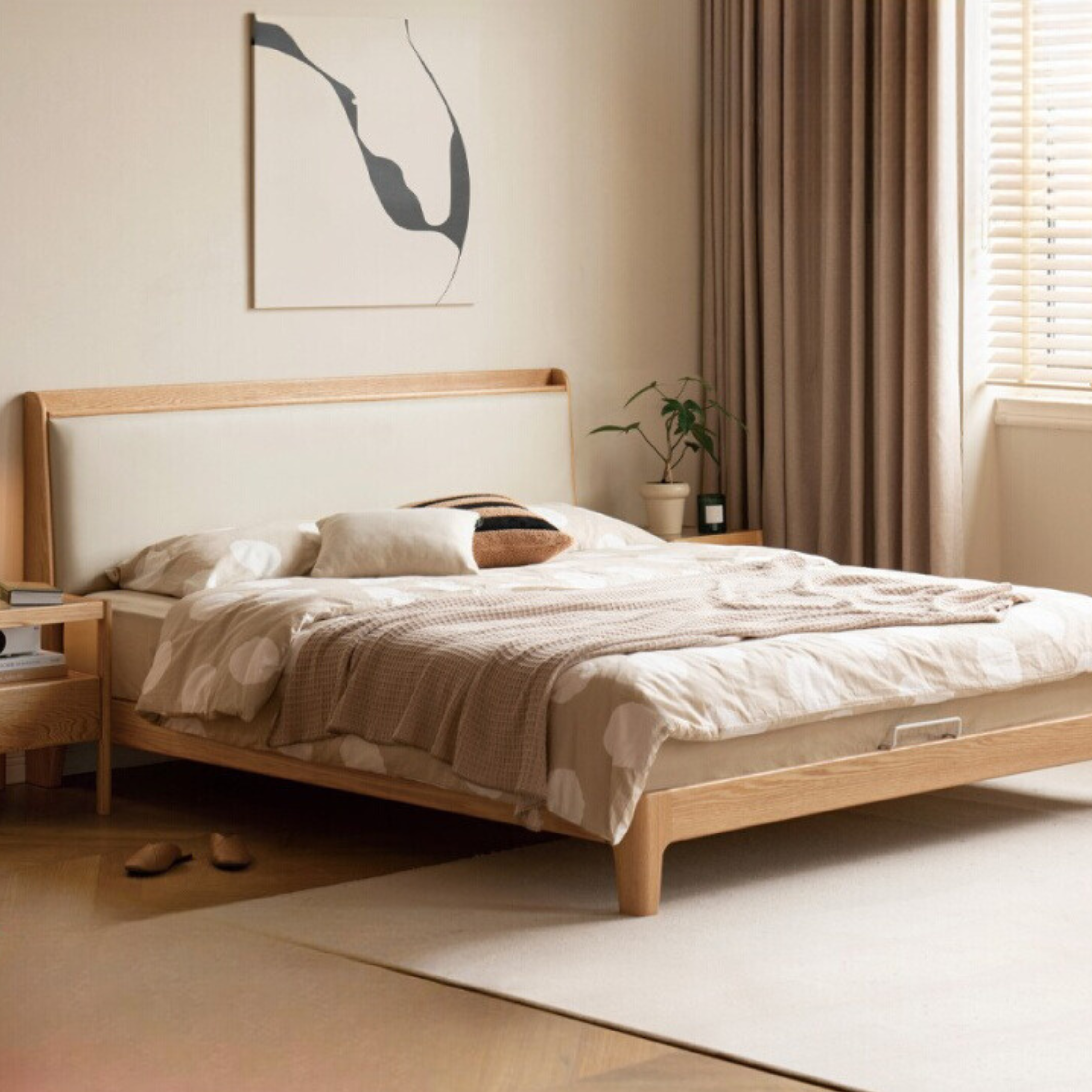 Oak Solid Wood Technology Cloth Modern and Simple Bed