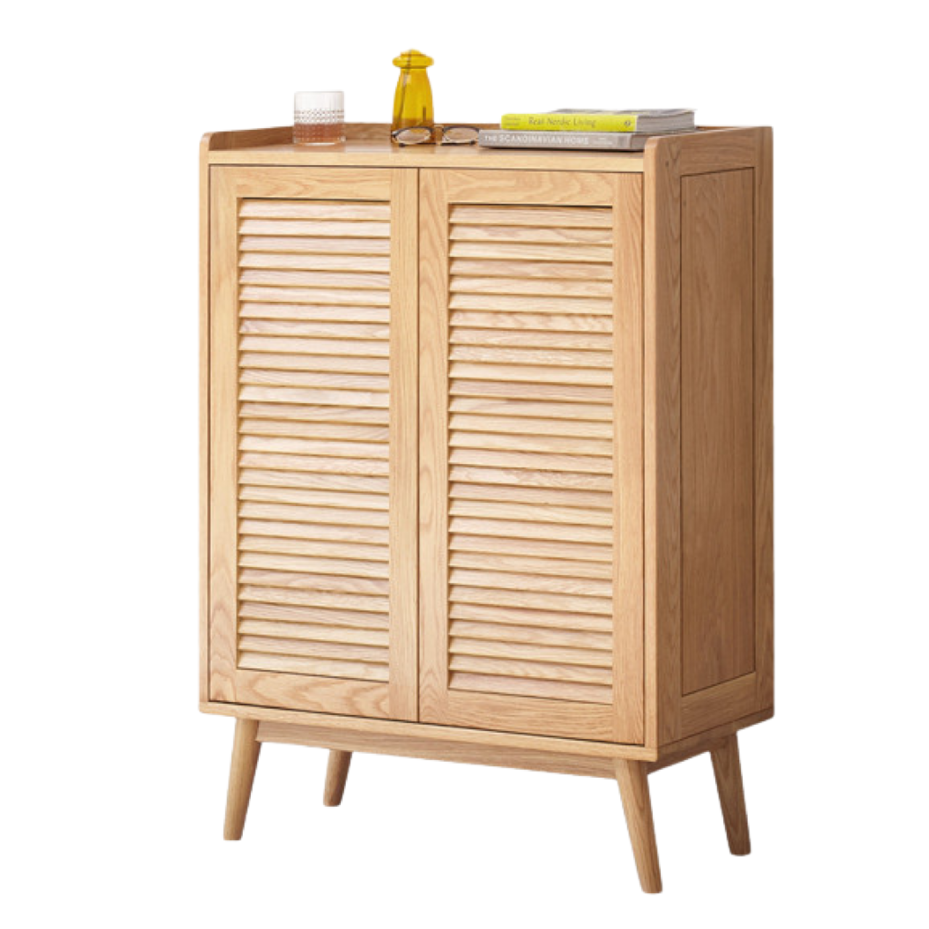 Oak Solid Wood Shutter Door Shoe Cabinet