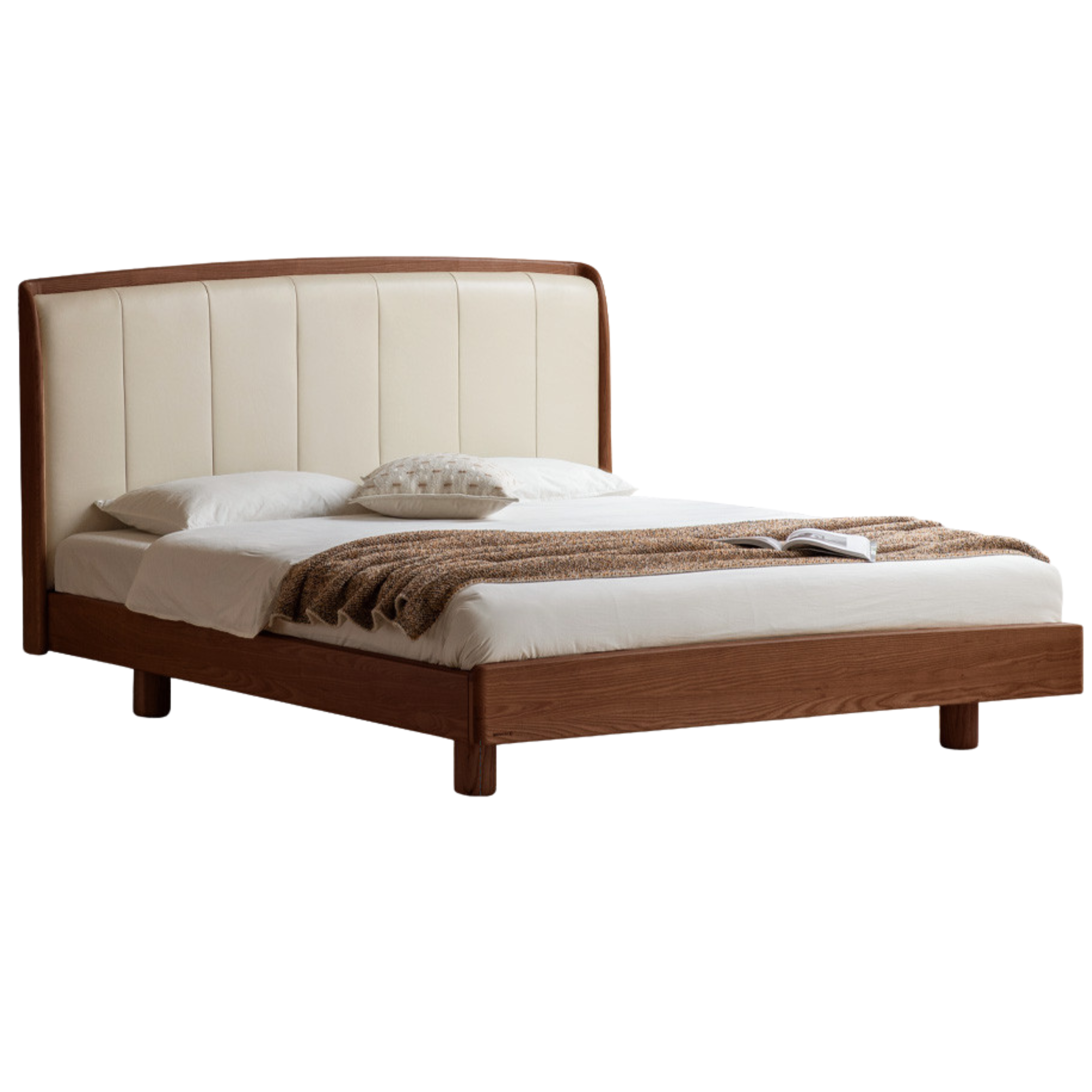 Black Walnut, Ash Solid Wood leather Simple High Soft Back Bed