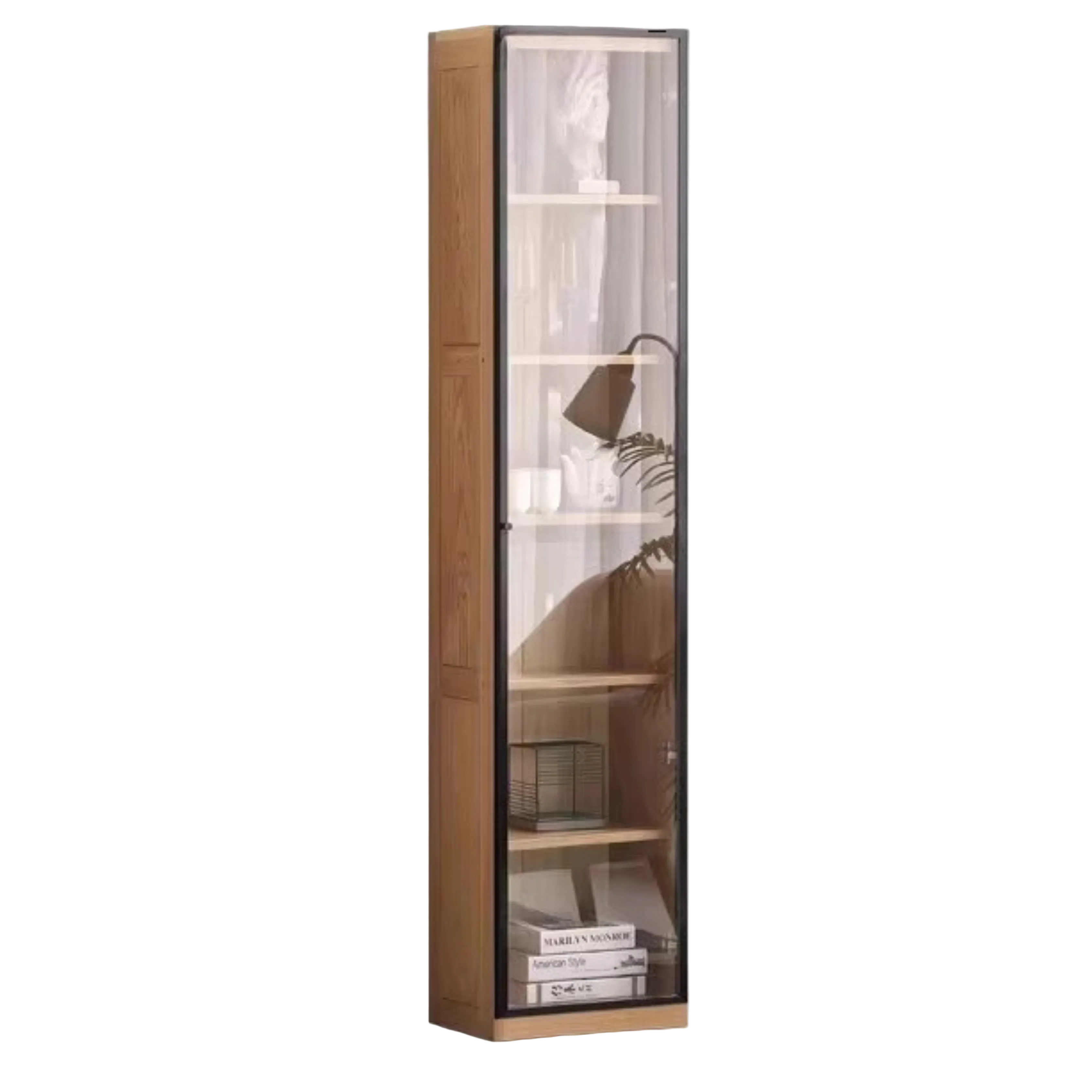 Oak, Solid Rubberwood Modern Bookcase Storage