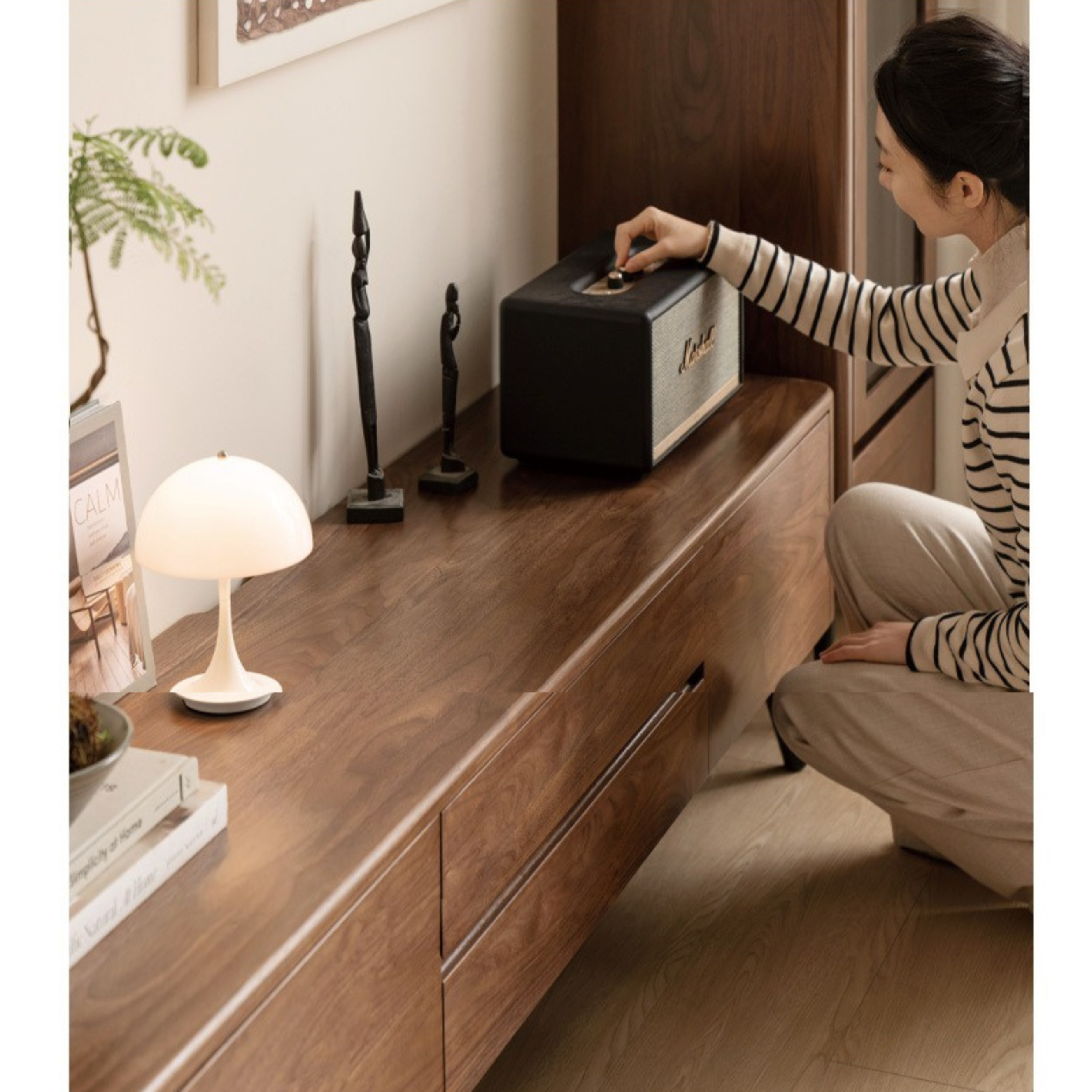 Black Walnut, Golden Sandalwood Solid Wood TV Cabinet Modern Simple.