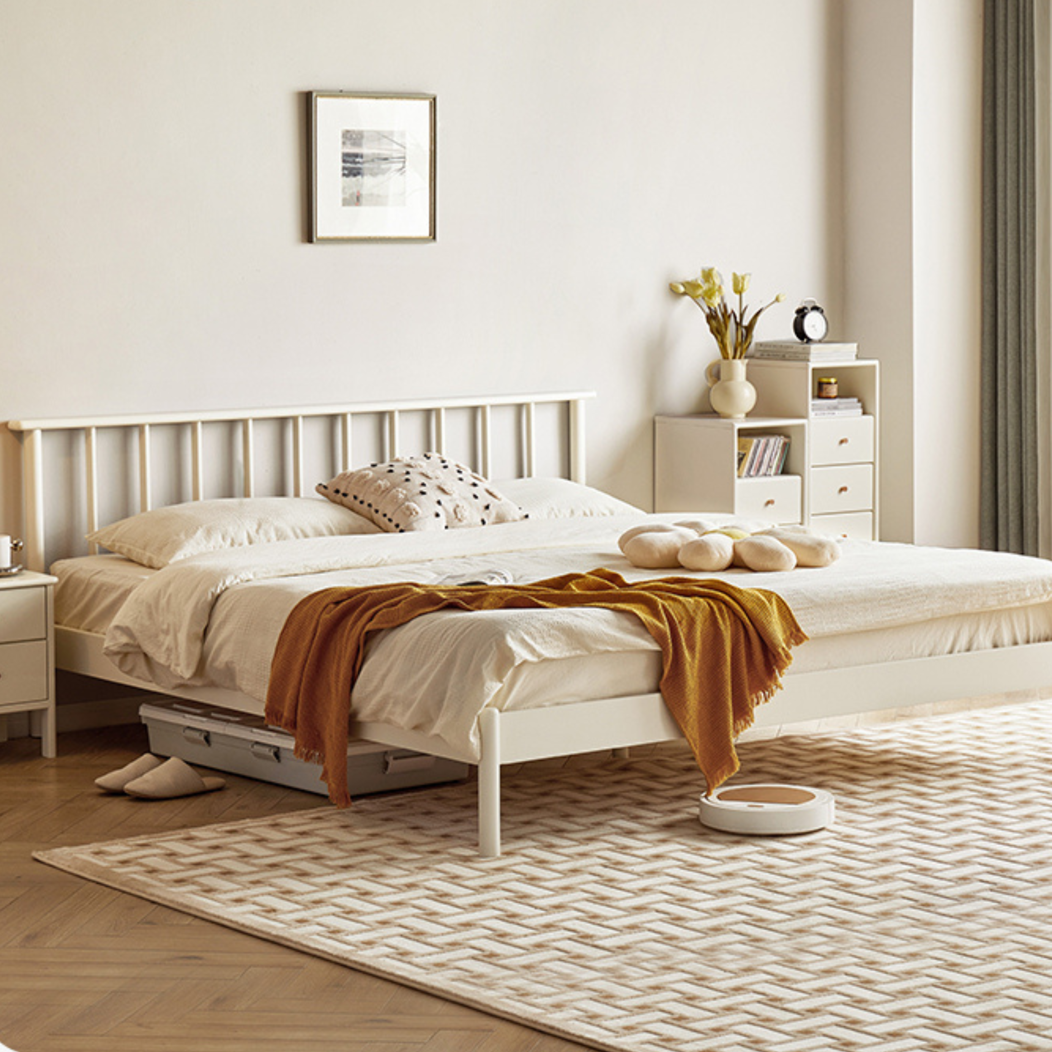Pine Solid Wood Bed Nordic Light Luxury White Bed