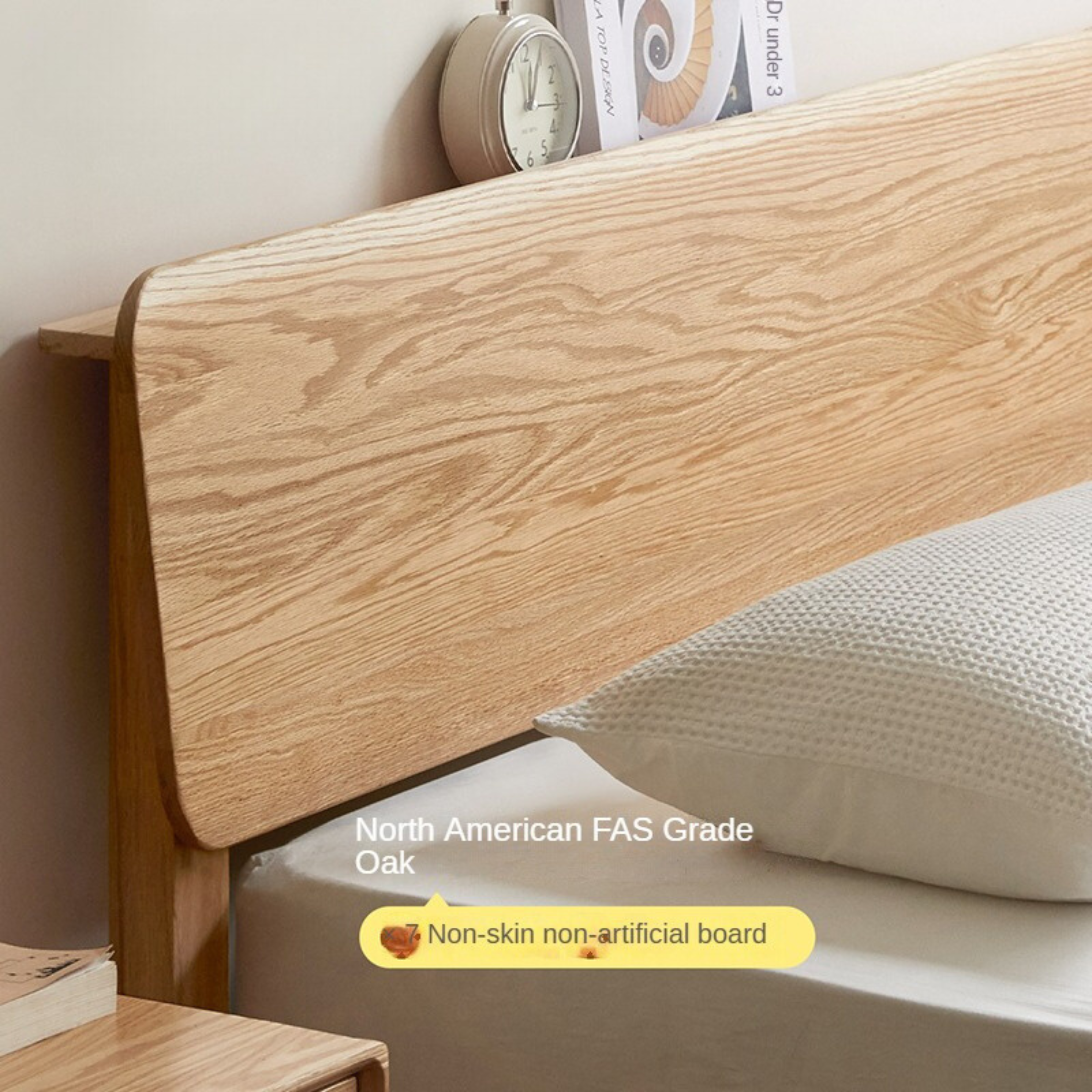 Oak Solid Wood,Rubber Wood Bed Modern Nordic