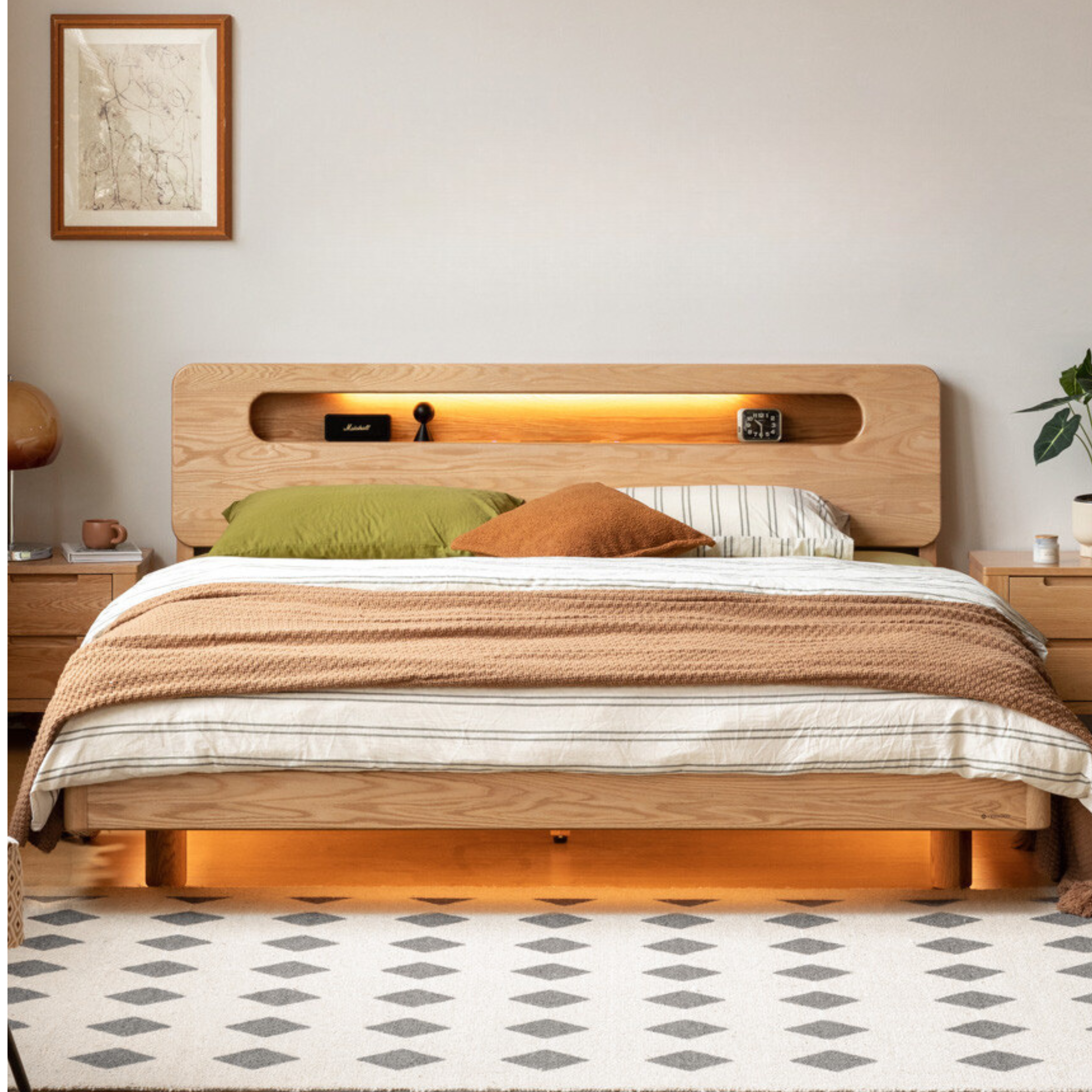 Oak Solid Wood Suspension Luminous Bed