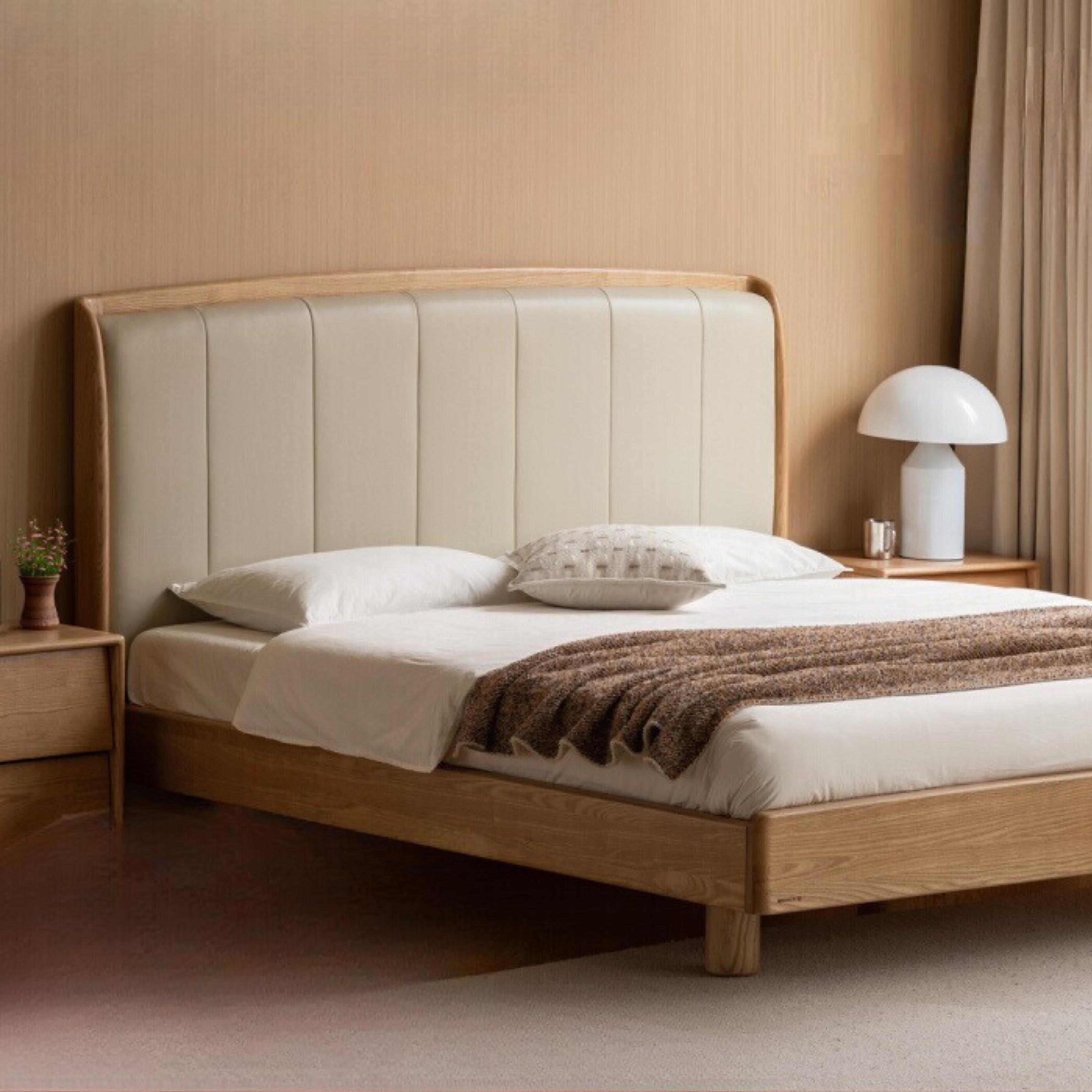Ash Solid Wood Leather High Soft Back Bed