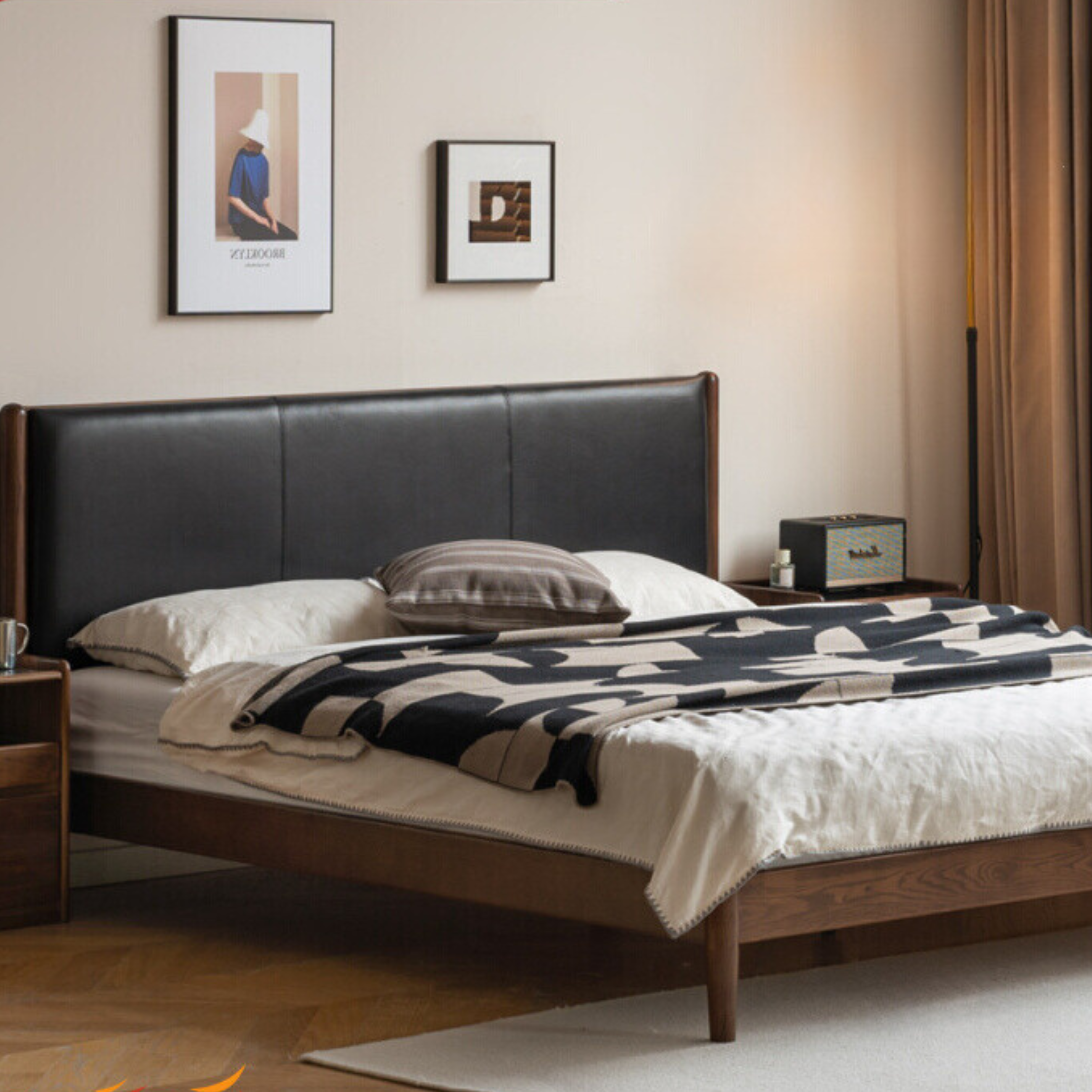 Oak Solid Wood Leather Soft Bed Italian Light Luxury