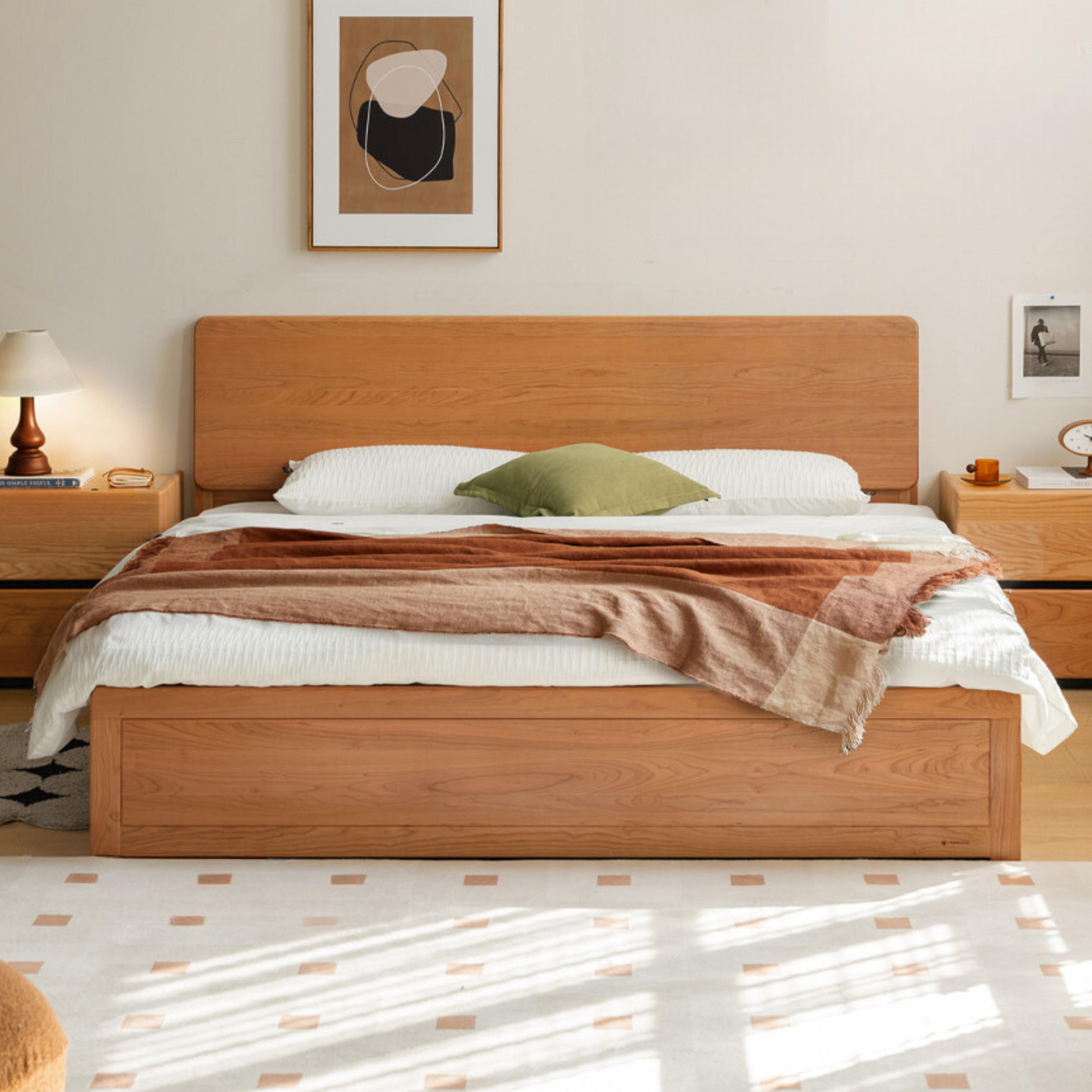 Cherry Solid Wood Box Storage Bed