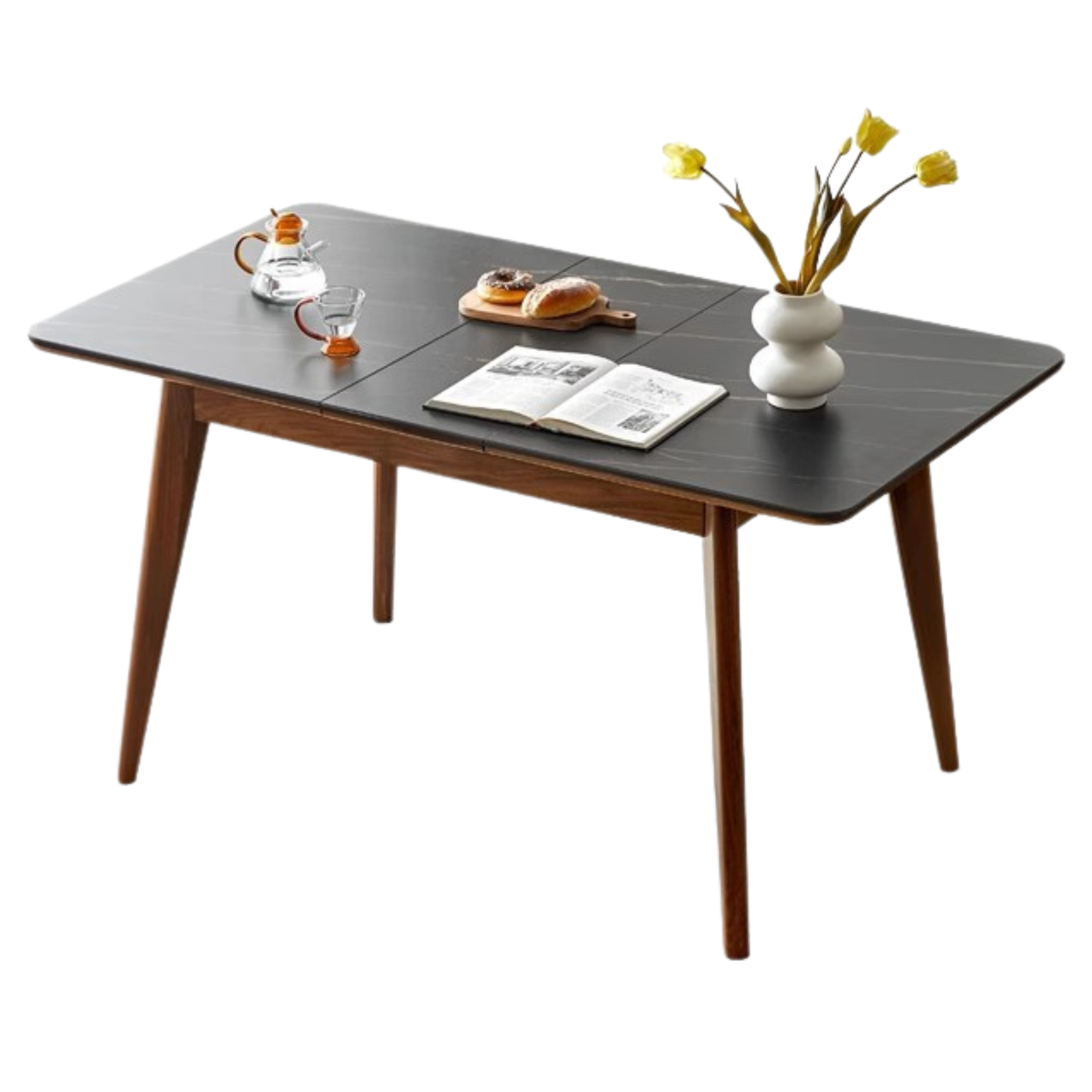 Black Walnut, Ash Solid Wood Telescopic Rock Slab Dining Table
