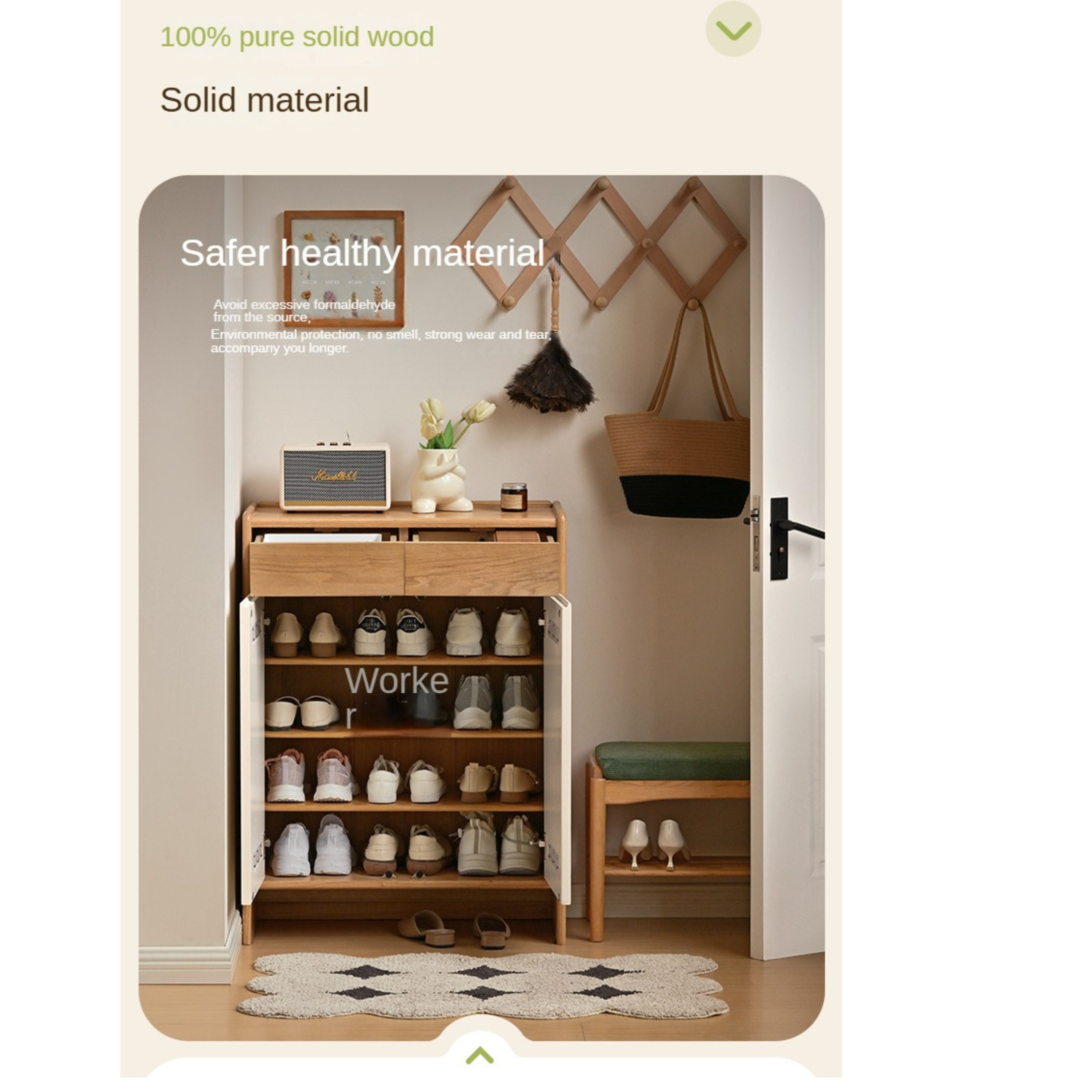 Beech Solid Wood Multi-Colored Shoe Cabinet