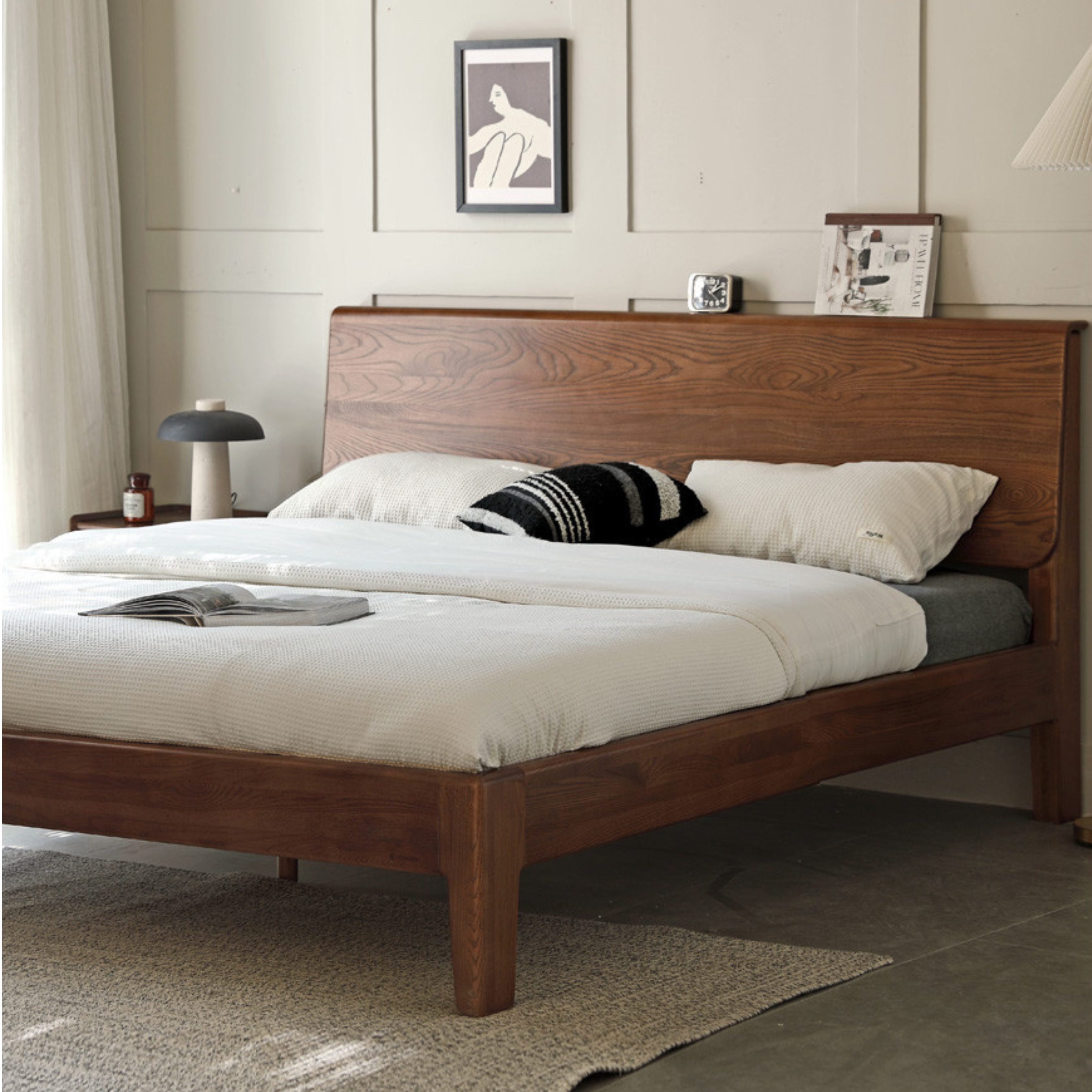 Ash, Oak Solid Wood Bed Nordic Modern Simple Bed