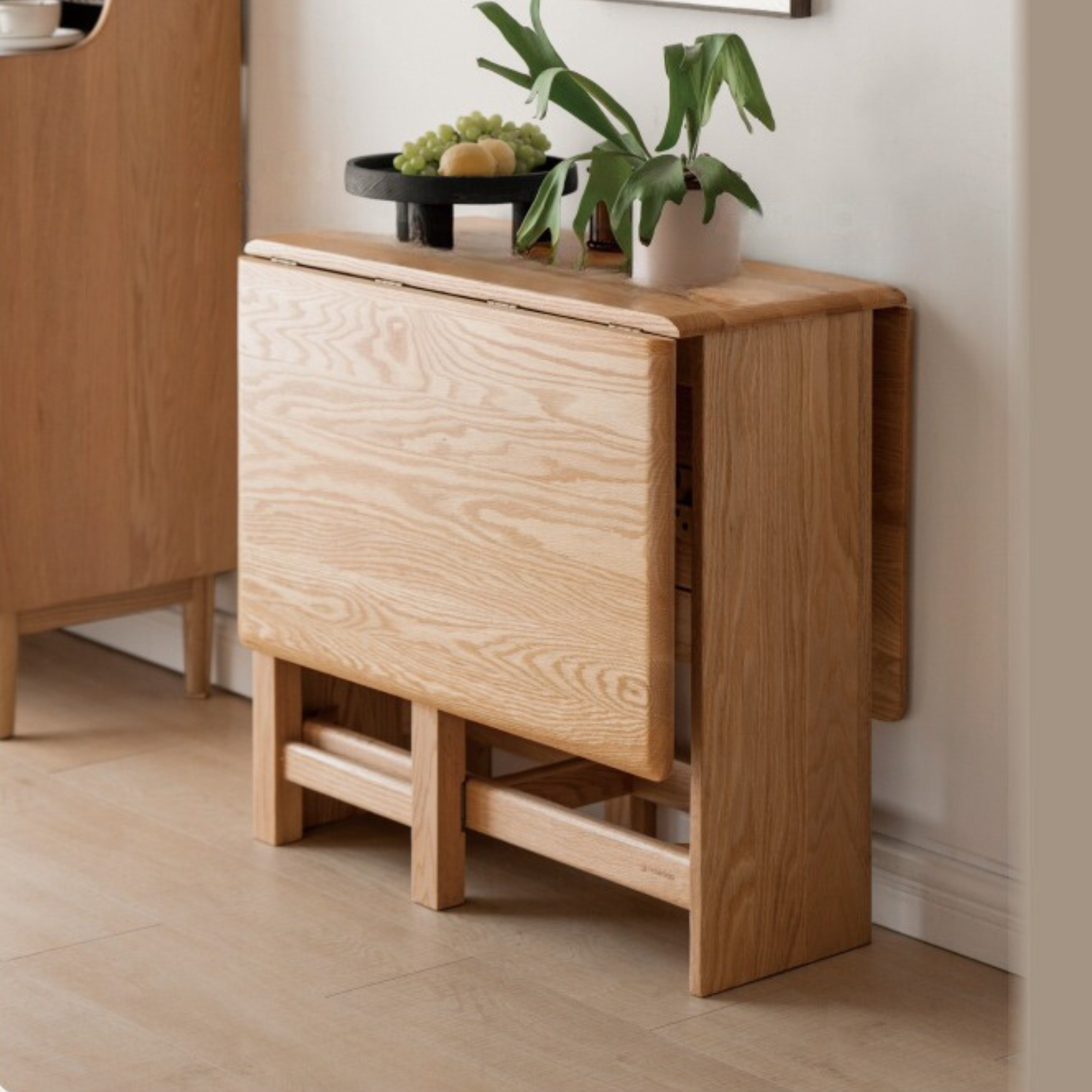 Oak Solid Wood Folding Table, Retractable Dining Table