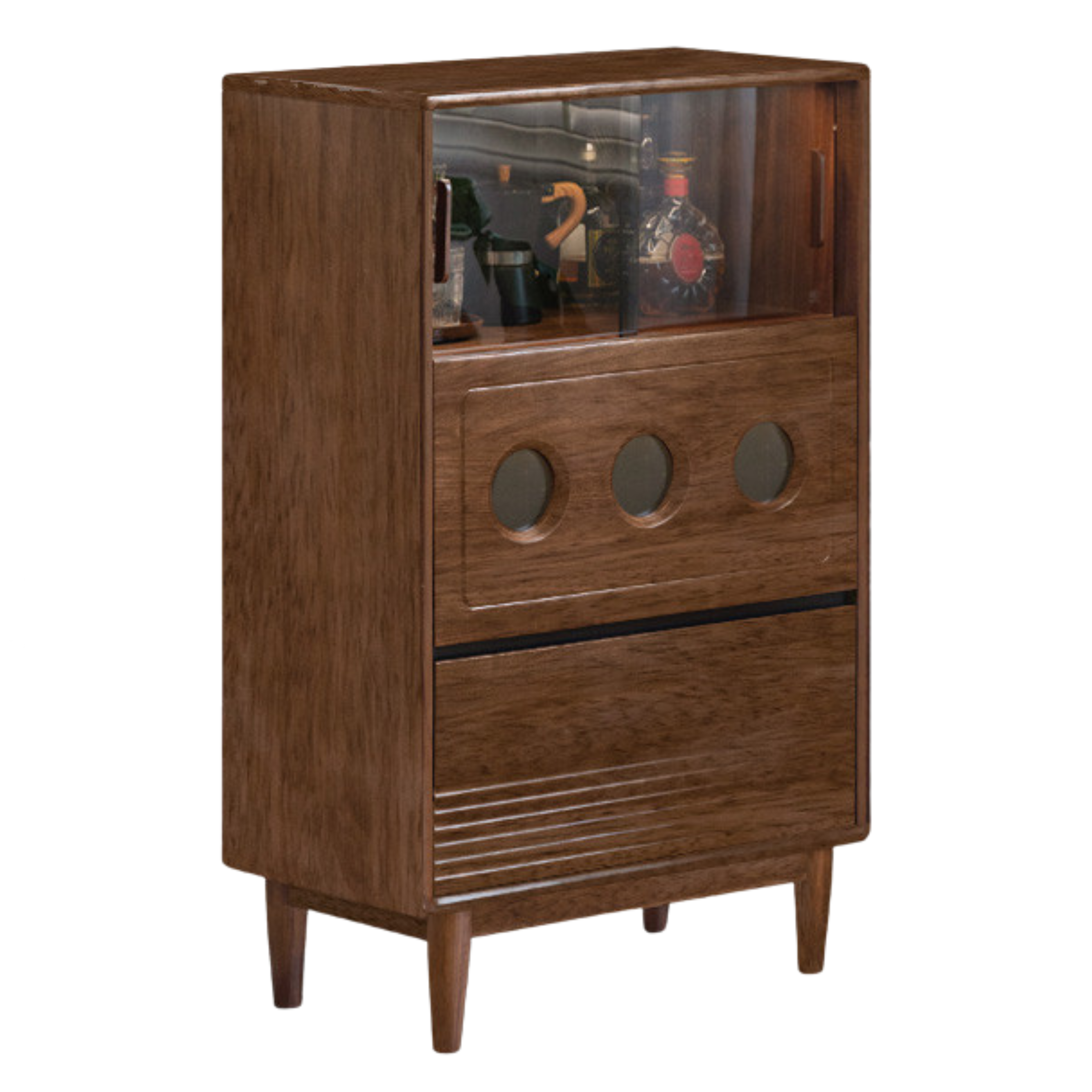 Black Walnut, Golden Sandalwood Solid Wood Antique Locker Retro Side Cabinet.