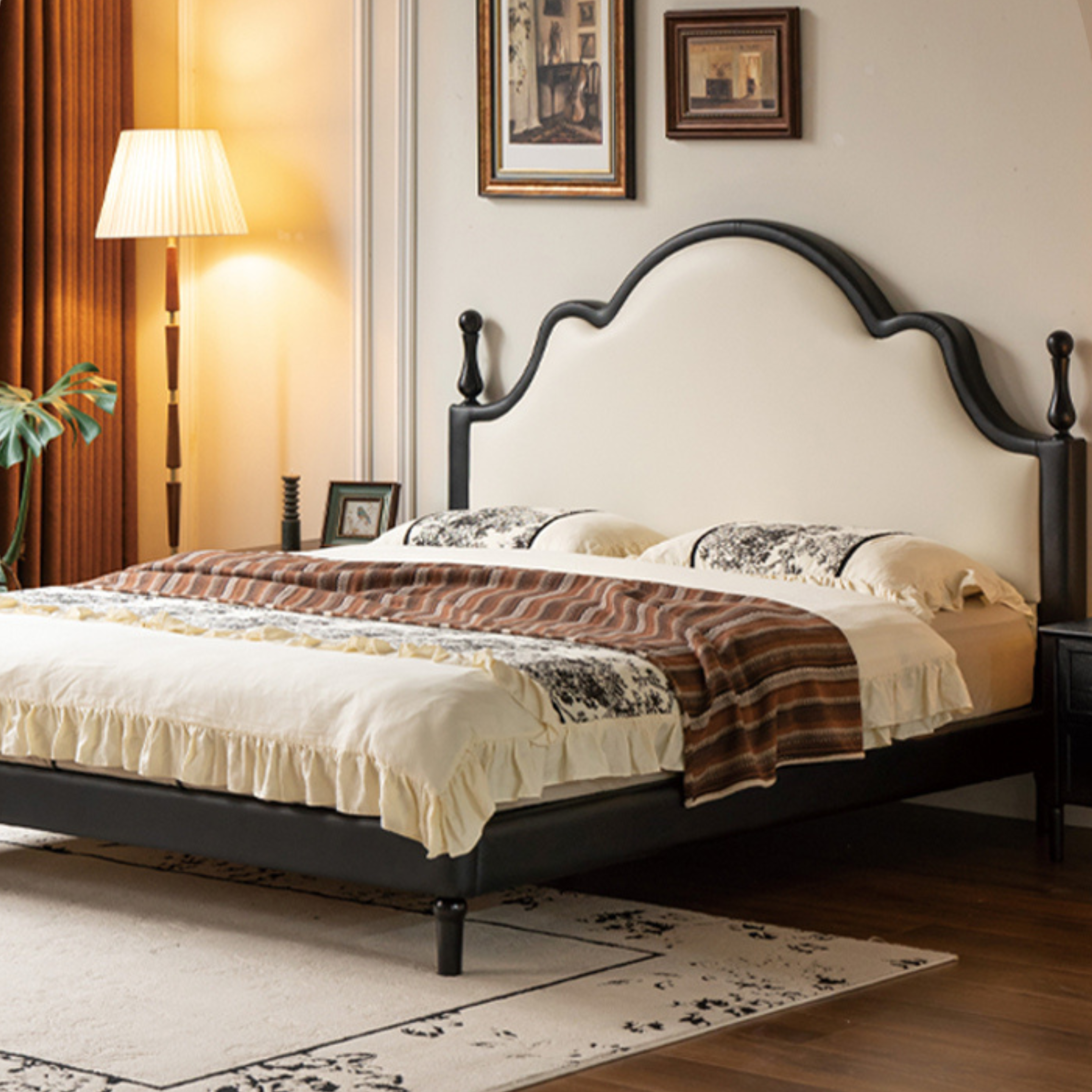 Ecological Cloud Leather Soft King Bed French Retro