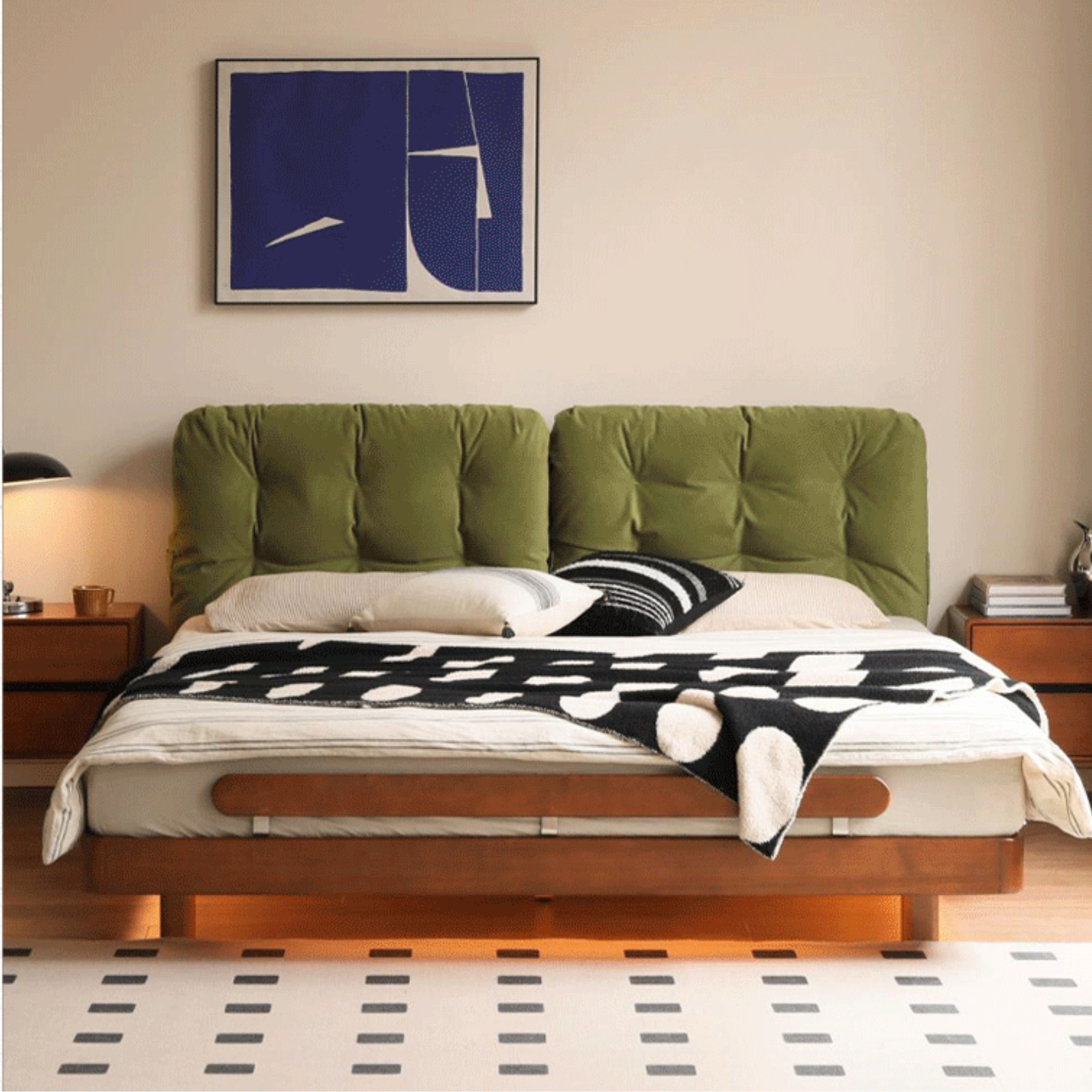 Poplar, Oak Solid Wood Genuine Leather, Velvet Soft Box Bed Retro Vintage Bauhaus