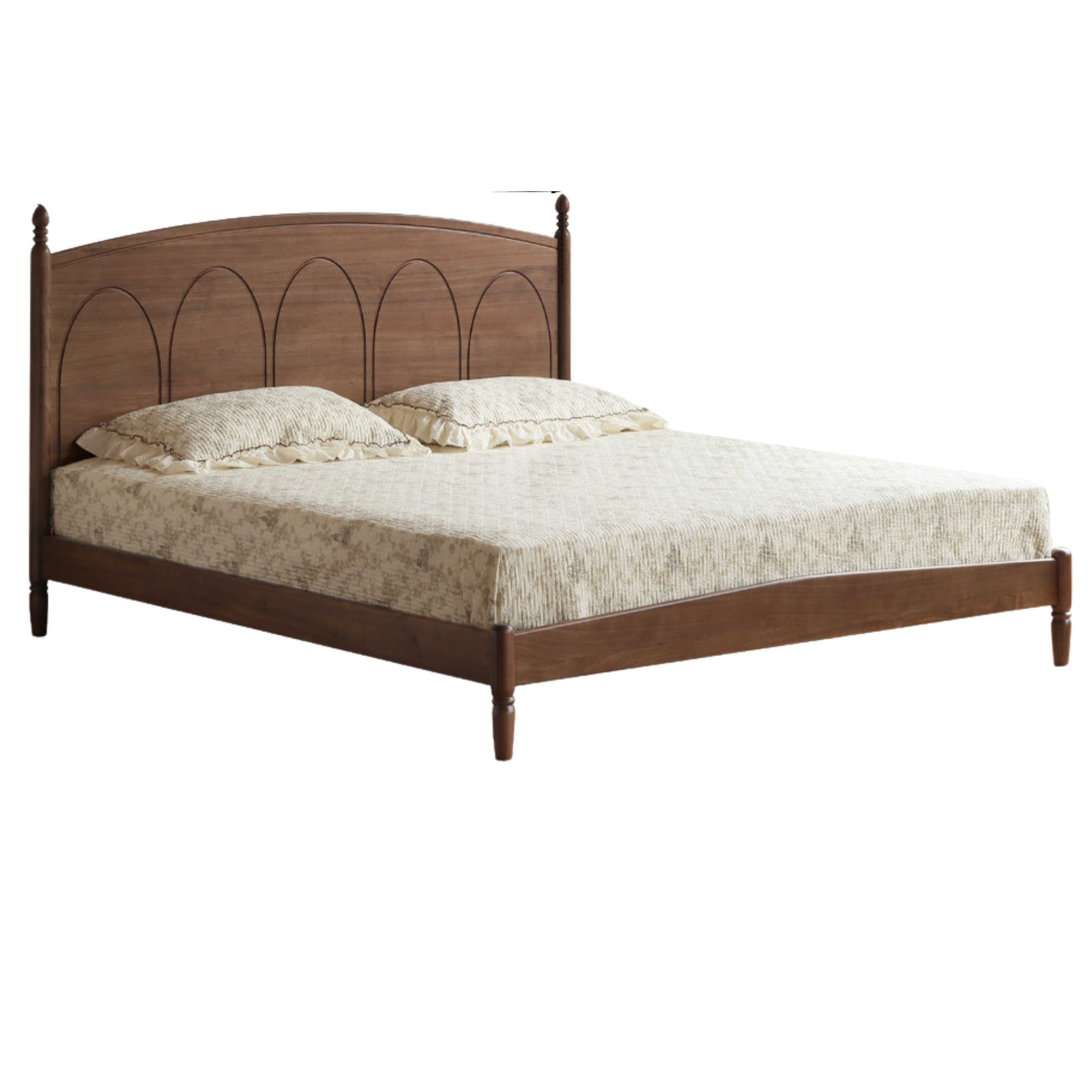Black Walnut, Poplar Solid Wood Big Bed Retro French