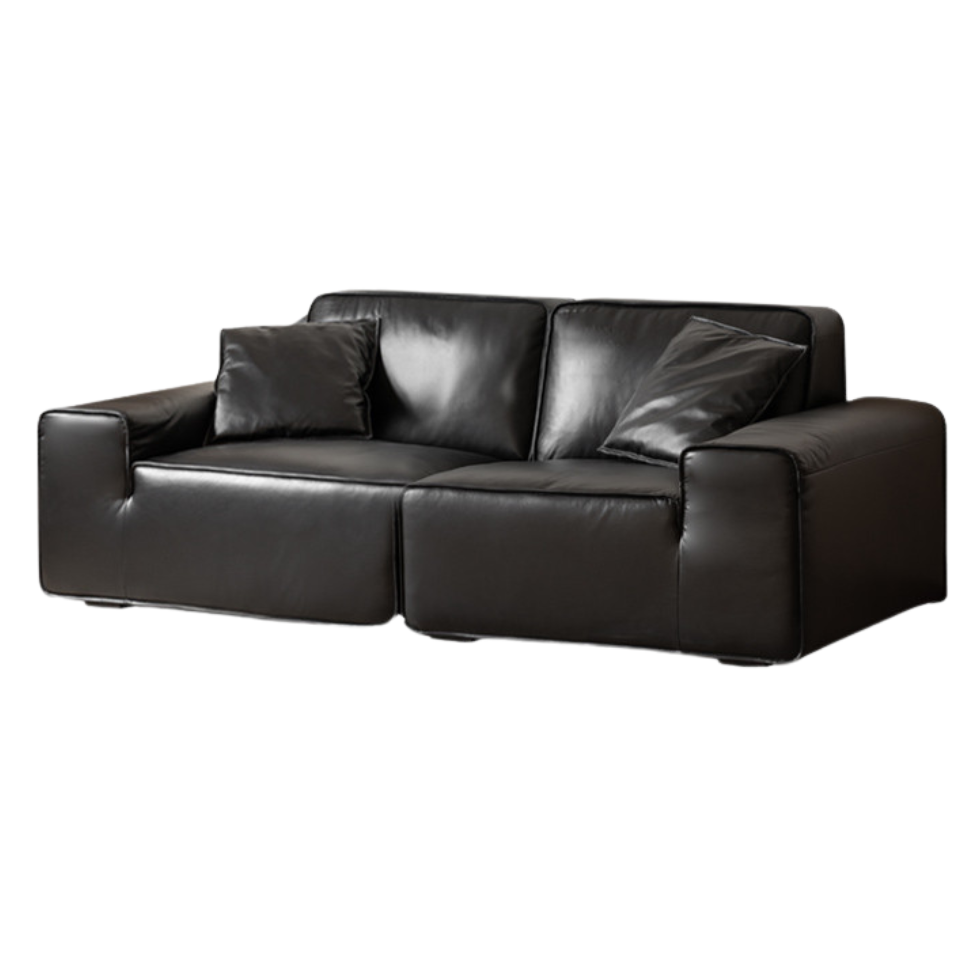Top-grain Cowhide Leather Black Sofa.