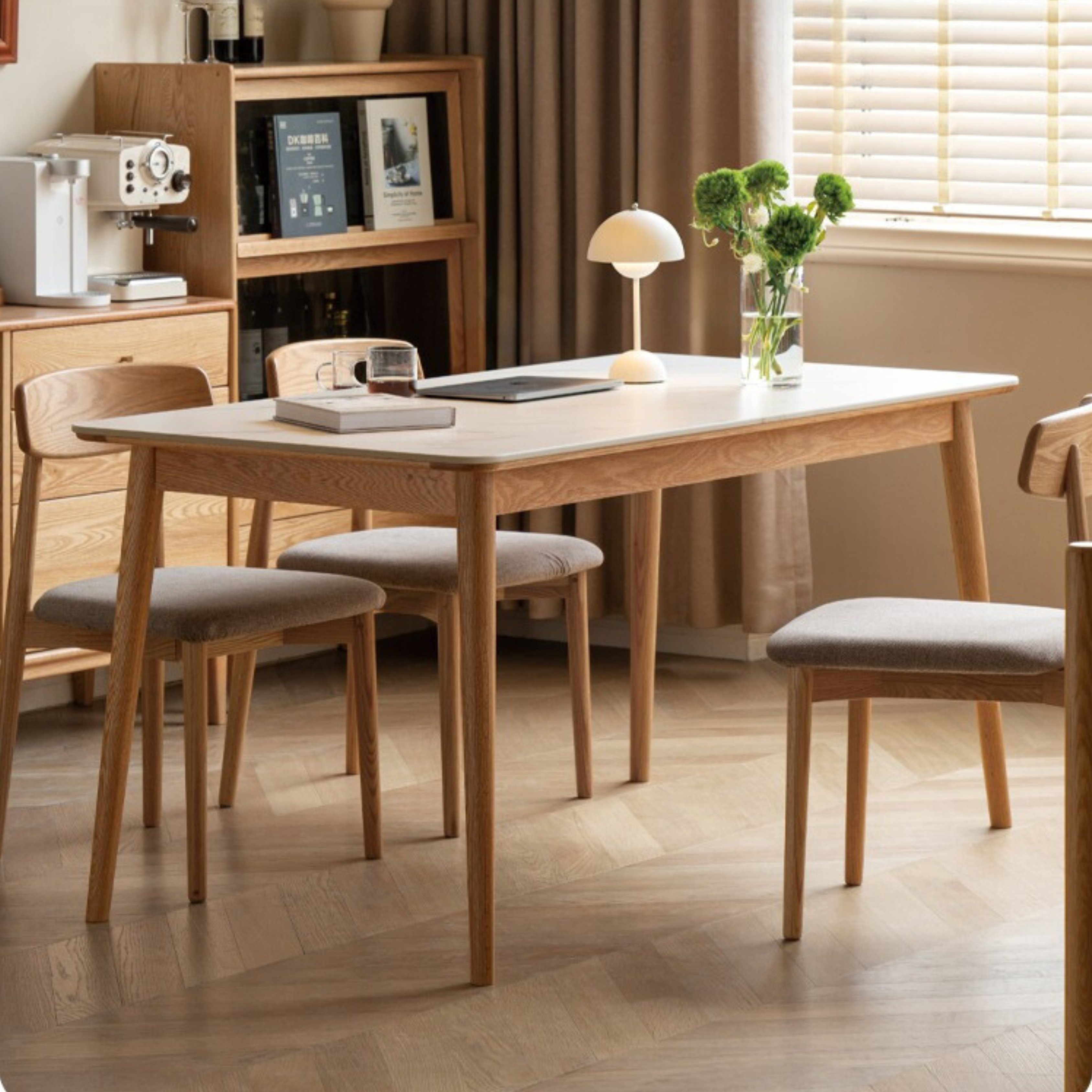 Oak Solid Wood Dining Table With Rock Slab Surface
